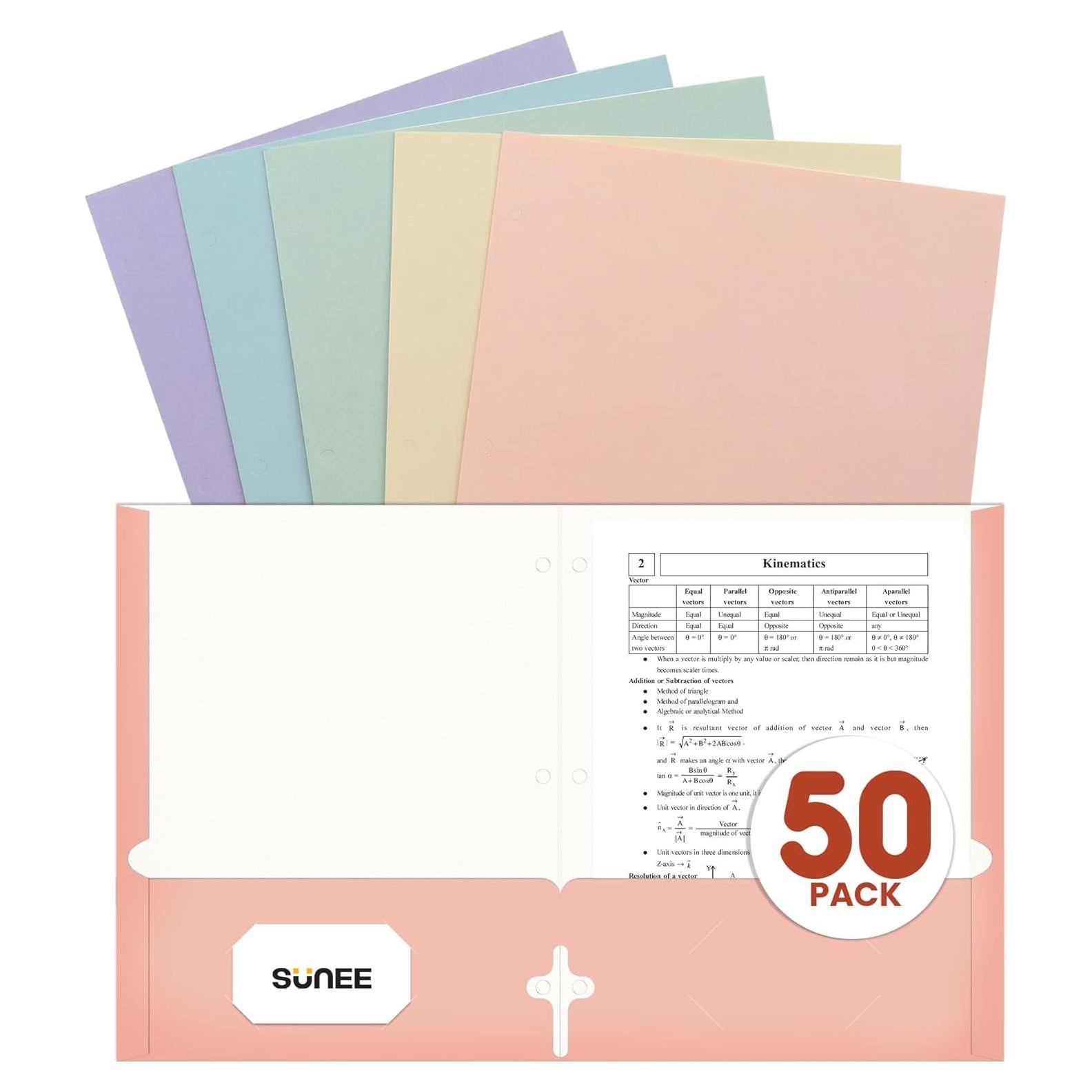 Carpetas con Bolsillos SUNEE 50 Paquete Tamaño Carta Multicolor