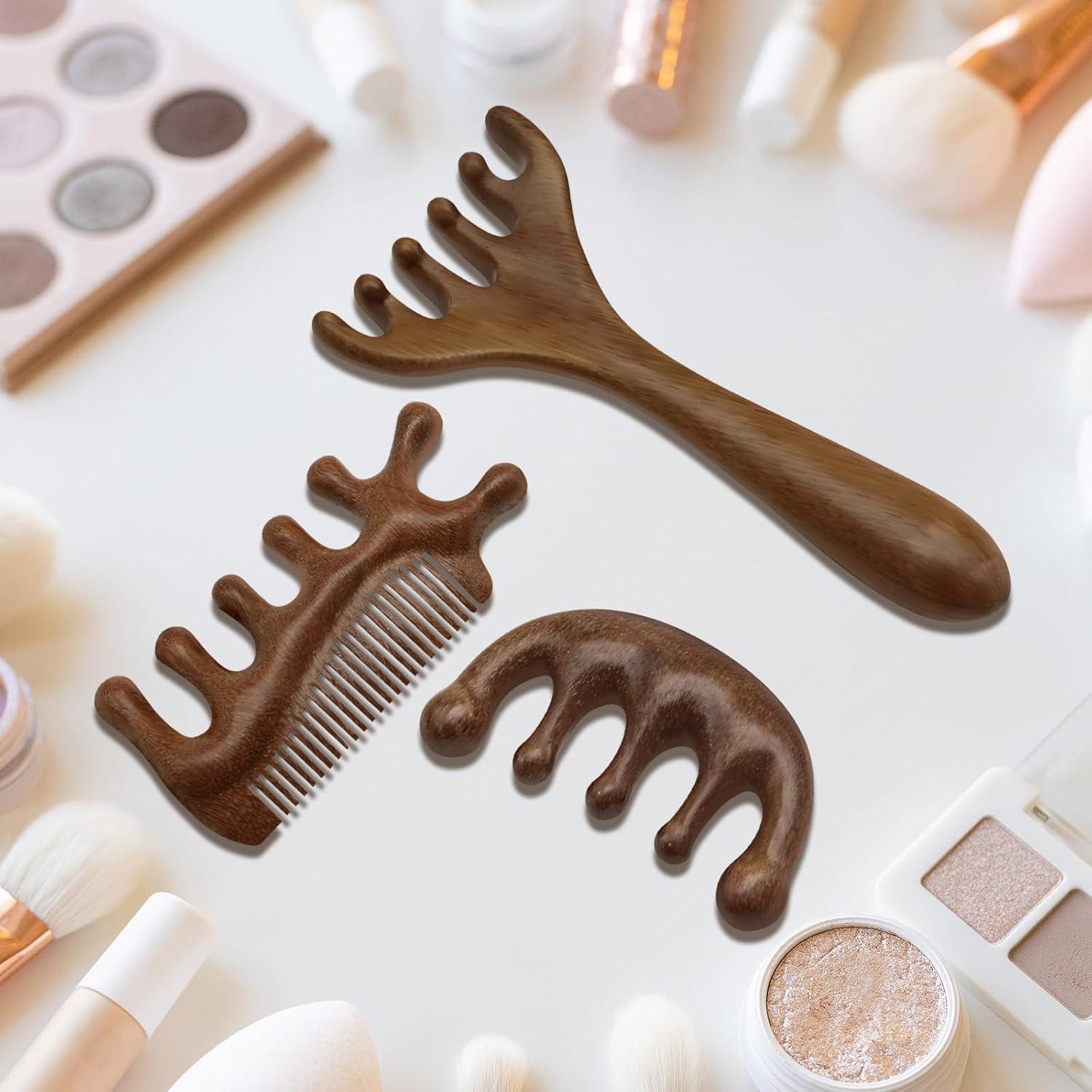 Set de 3 Peines de Madera CYUXING para Masaje de Cabeza