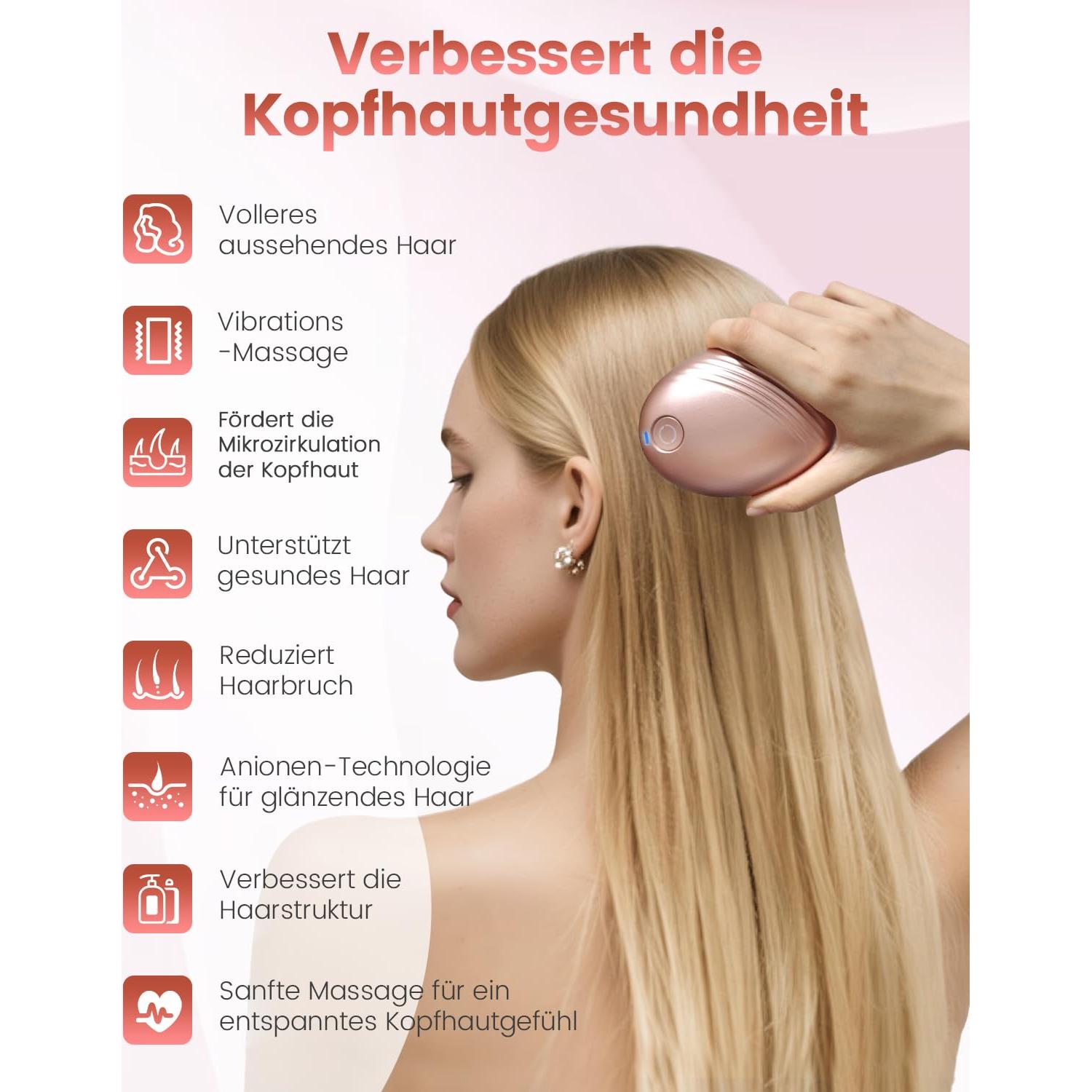 Masajeador Eléctrico de Cuero Cabelludo Rosa - Recargable con Aniones