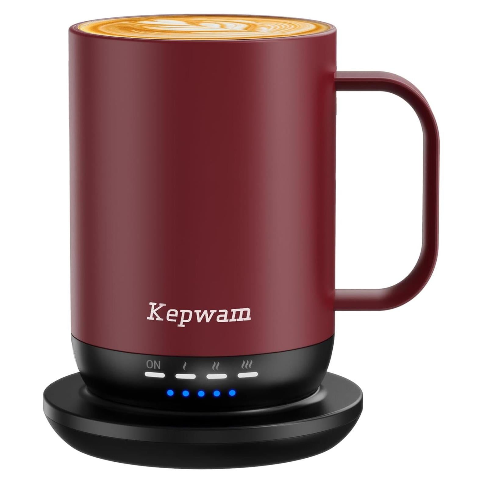 Taza de café autocalentable Kepwam Burdeos 16 oz control táctil