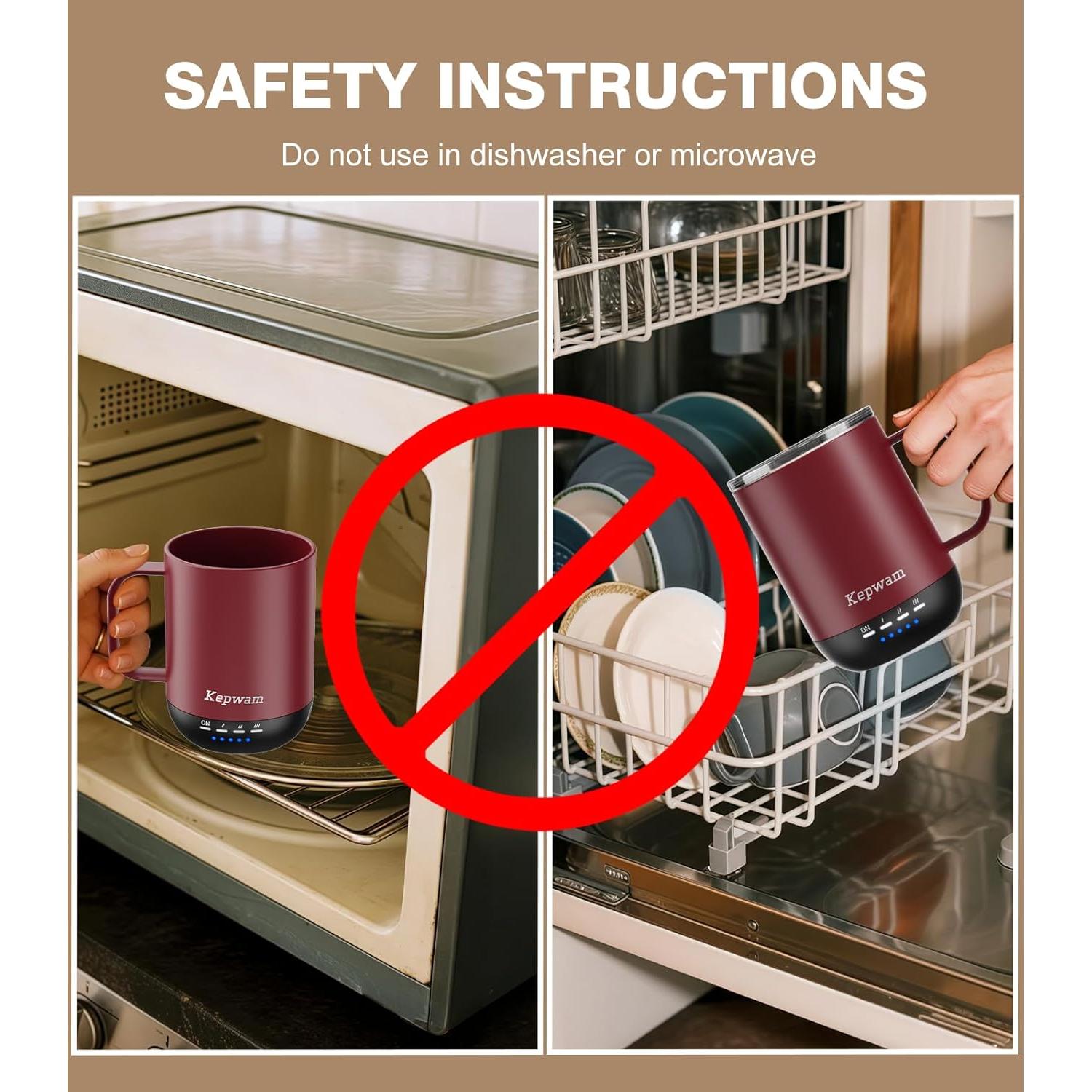 Taza de café autocalentable Kepwam Burdeos 16 oz control táctil