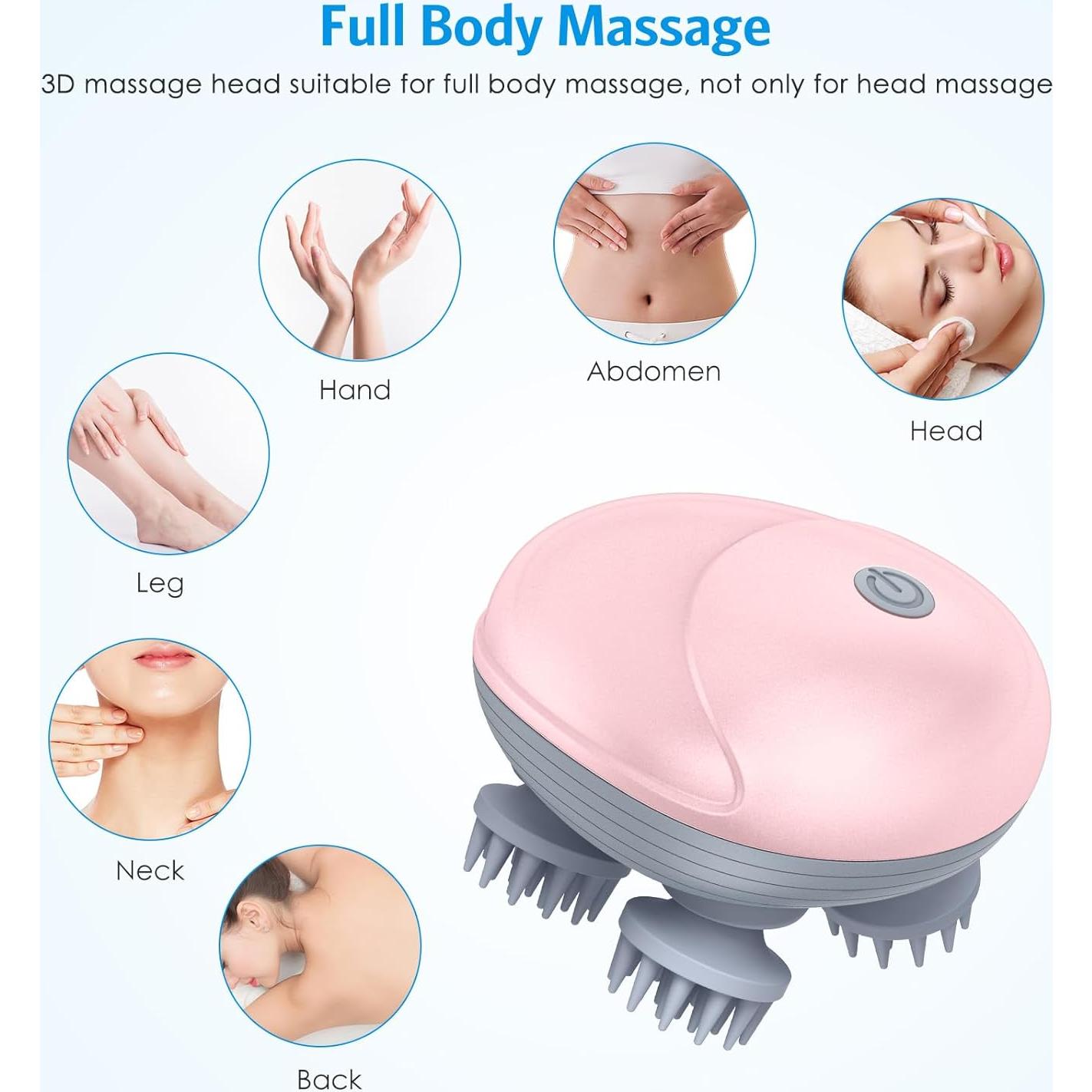 Masajeador Eléctrico AMIR para Cuero Cabelludo Rosa, 96 Nodos