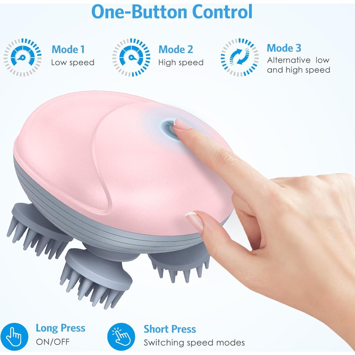 Masajeador Eléctrico AMIR para Cuero Cabelludo Rosa, 96 Nodos