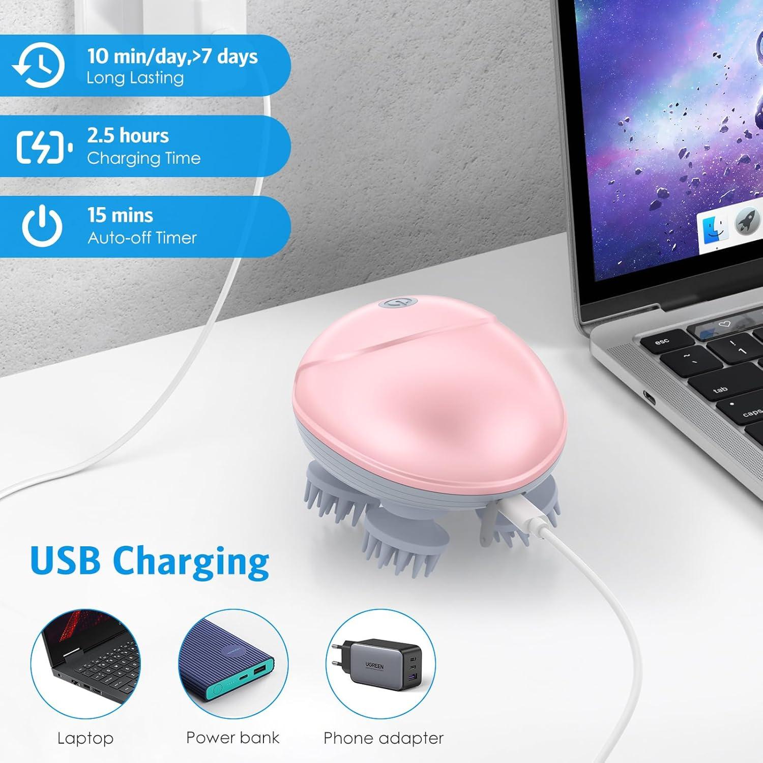 Masajeador Eléctrico AMIR para Cuero Cabelludo Rosa, 96 Nodos