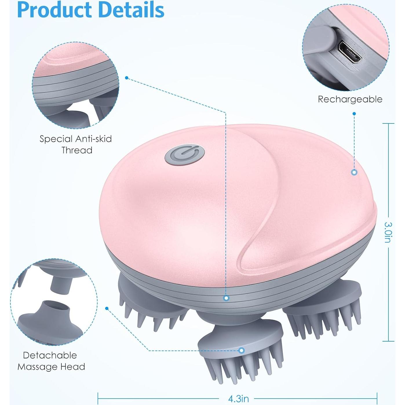 Masajeador Eléctrico AMIR para Cuero Cabelludo Rosa, 96 Nodos