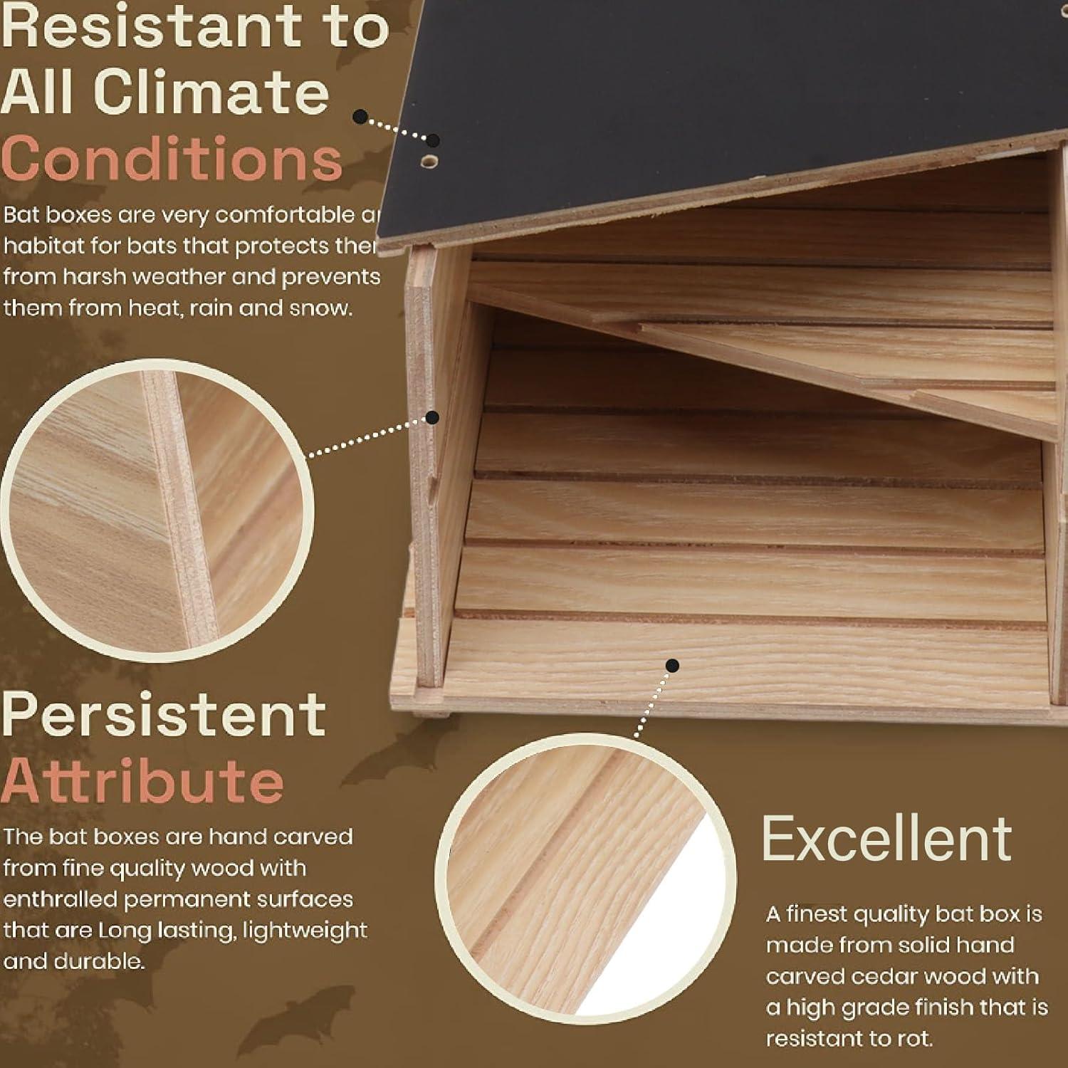 Casa de Murciélagos de Madera Haofy Doble Cámara 14.5x22.7cm