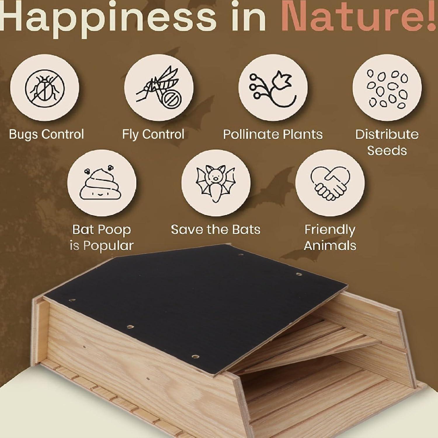 Casa de Murciélagos de Madera Haofy Doble Cámara 14.5x22.7cm