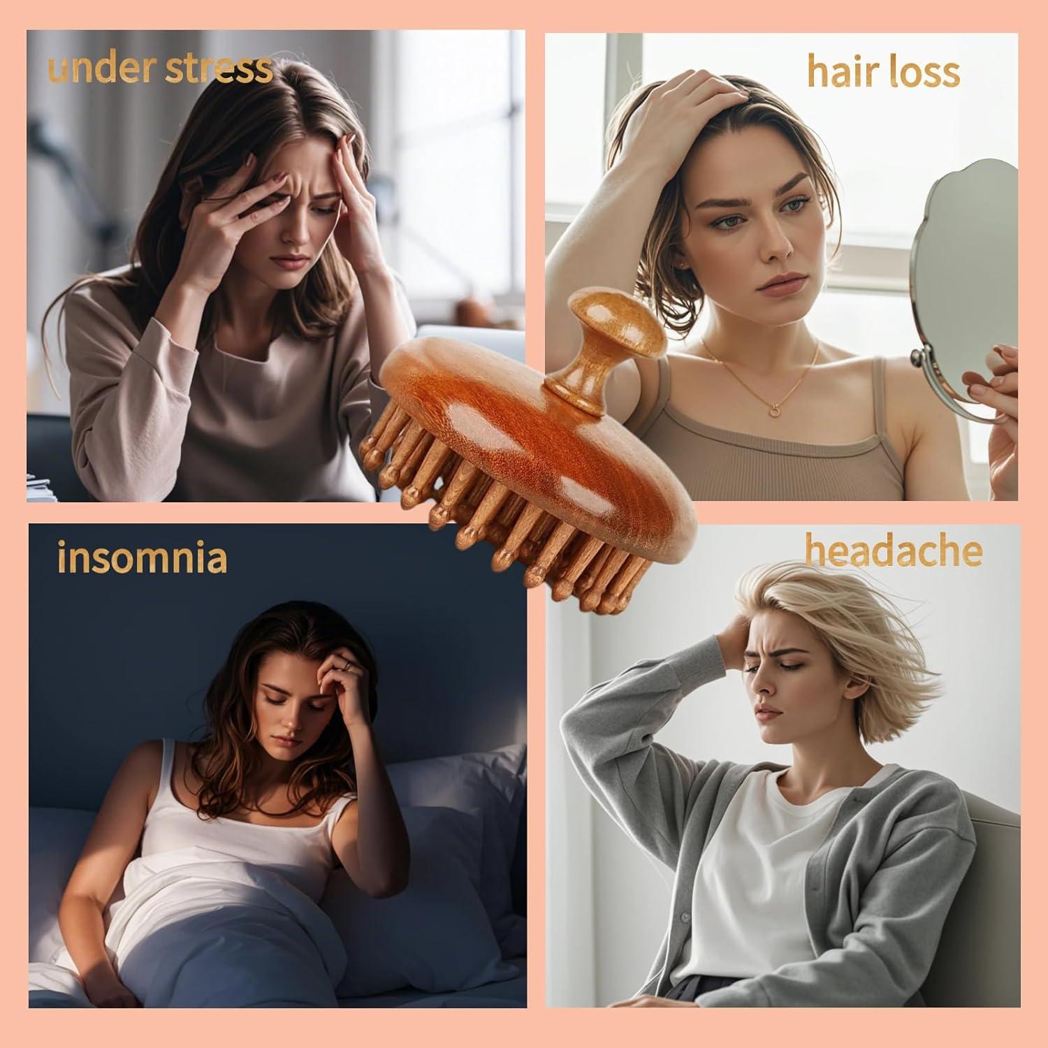 Peine de Masaje de Madera Sanlusan para Crecimiento del Cabello