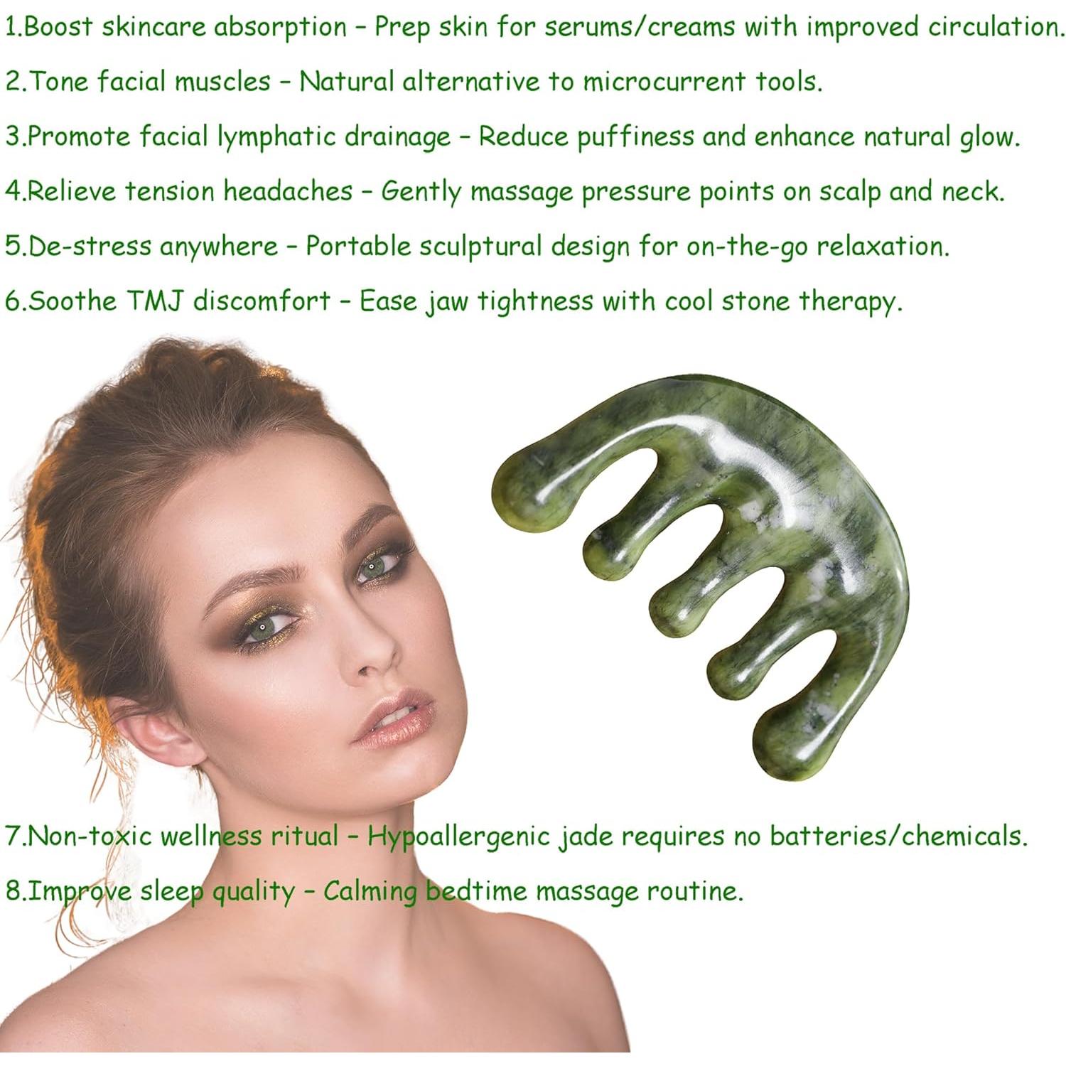 Peine de Masaje de Jade Natural Smilkaiger para Cara y Cuero Cabelludo