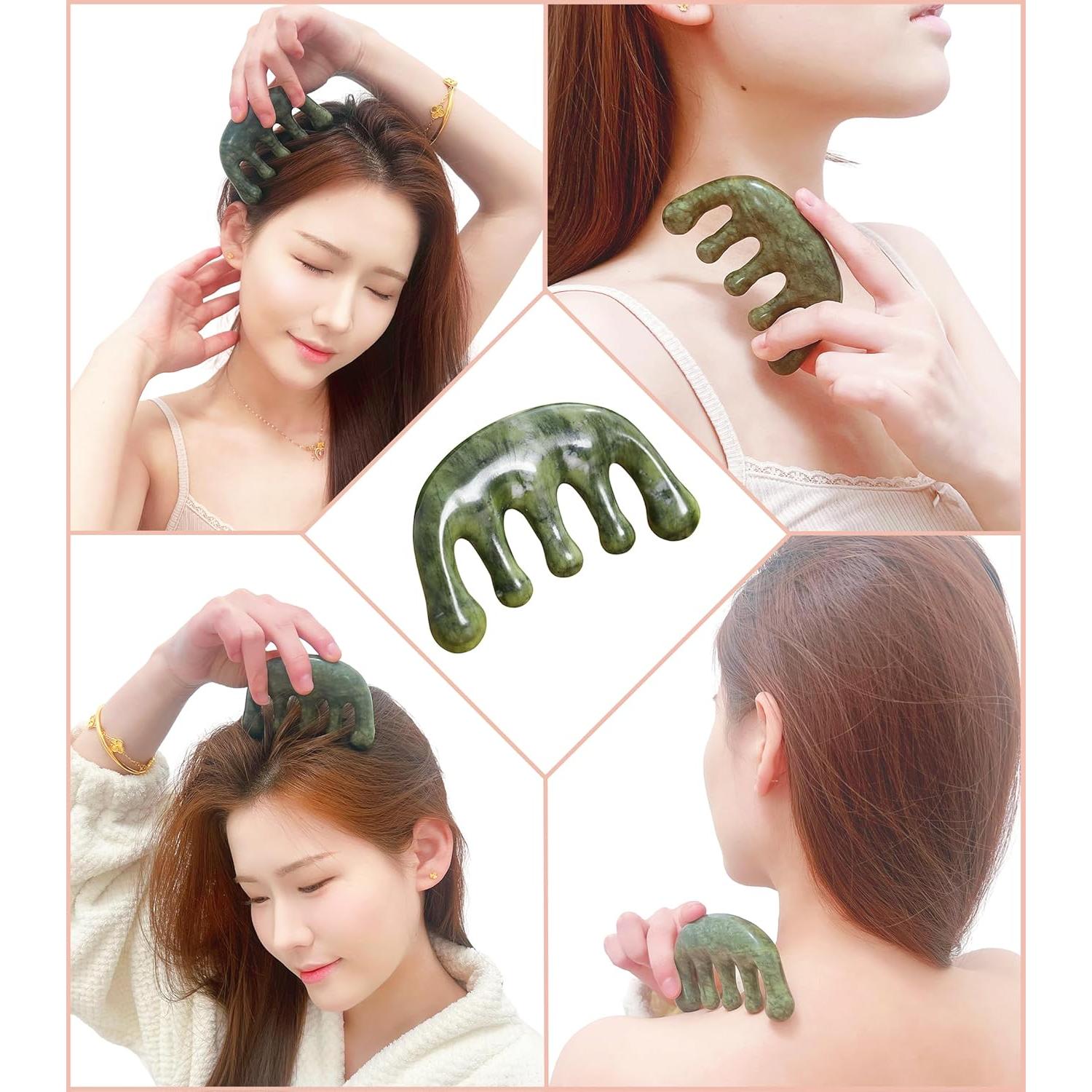 Peine de Masaje de Jade Natural Smilkaiger para Cara y Cuero Cabelludo