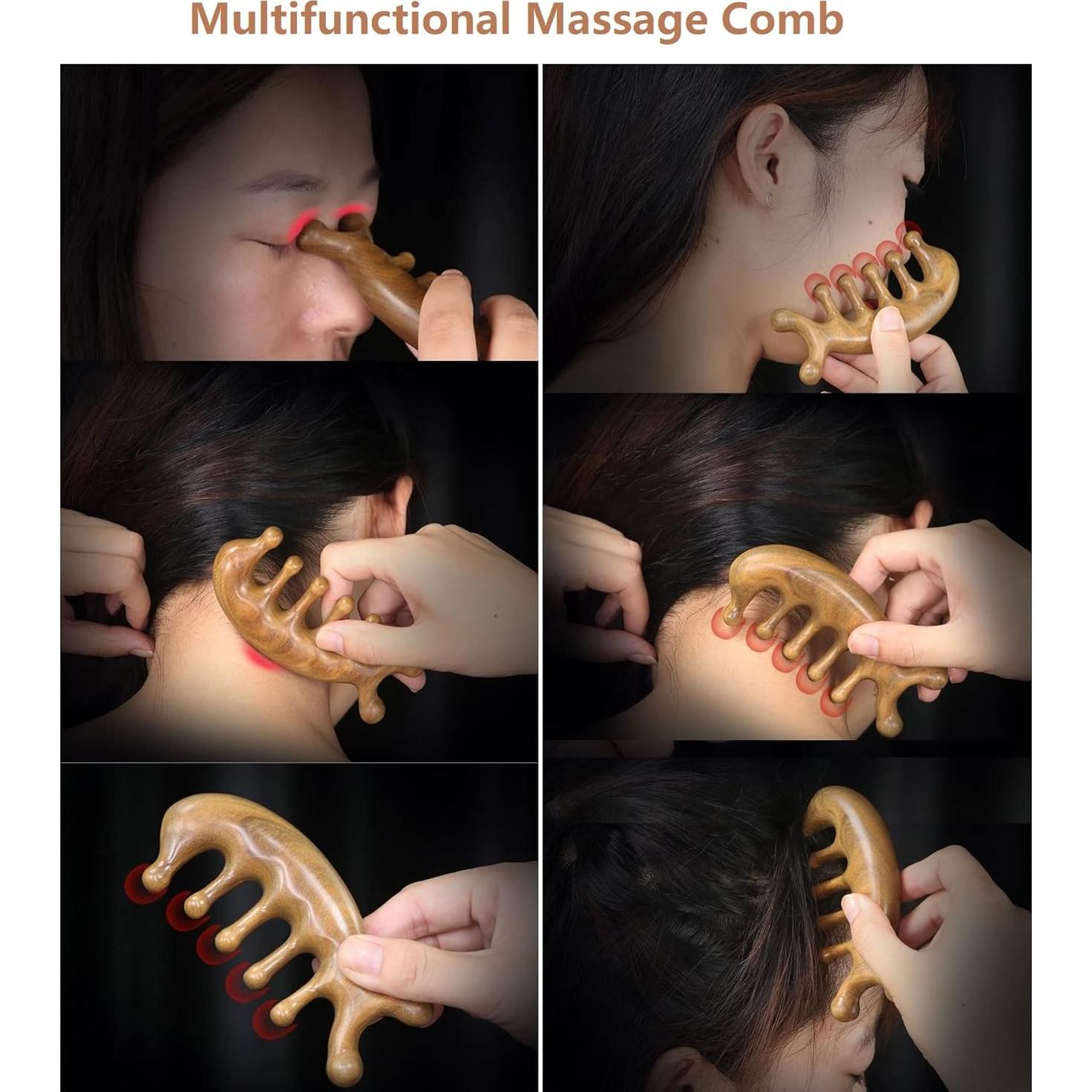 Peine de Gua Sha de Sándalo Verde SAEEYCUE 10x5cm Masajeador