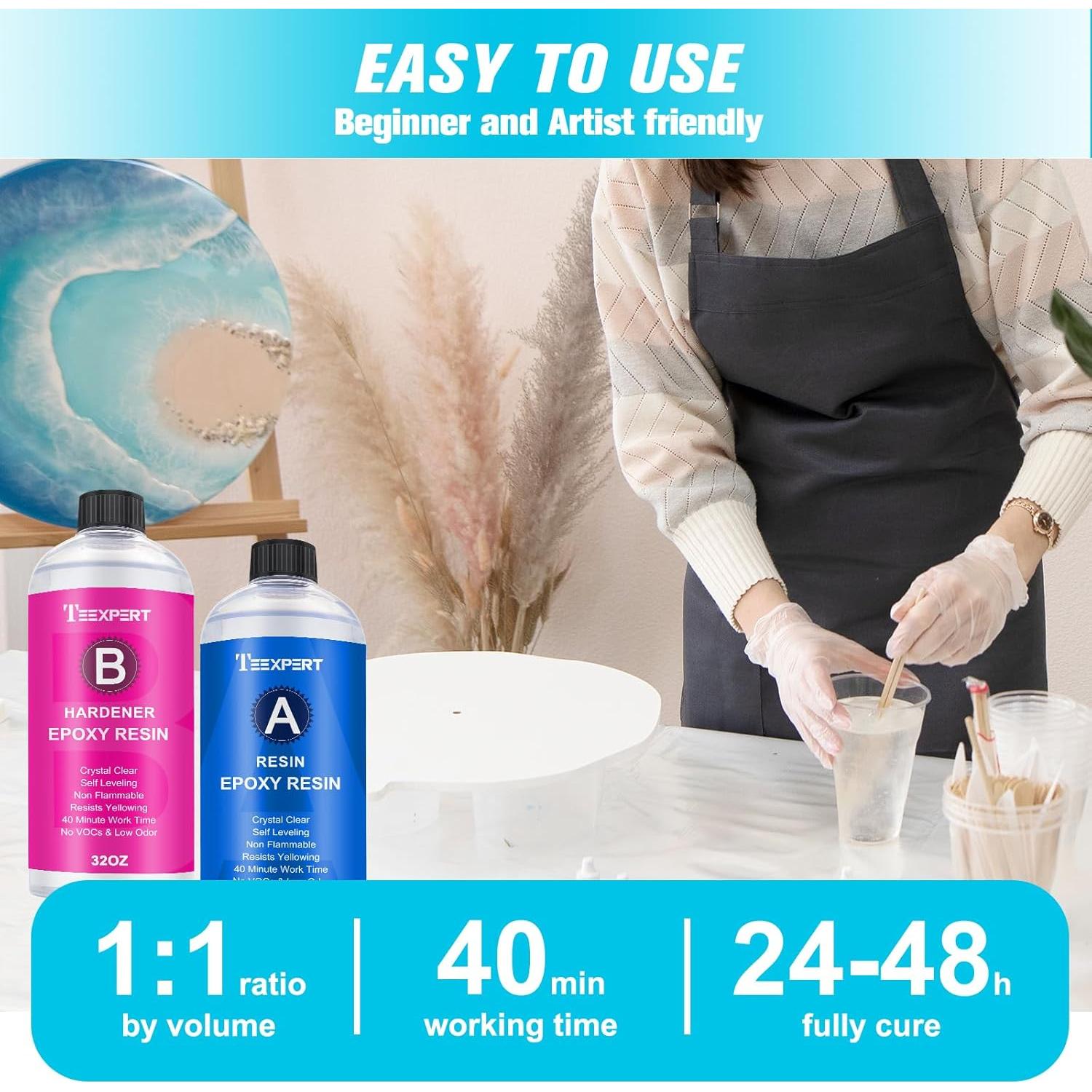 Teexpert Resina Epóxica Cristalina 64oz - Kit 2 Partes para Arte DIY