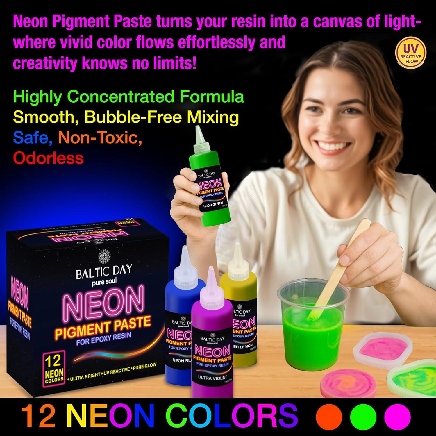 Pasta de Pigmento Neón para Resina Epóxica Baltic Day - 12 Colores 15g