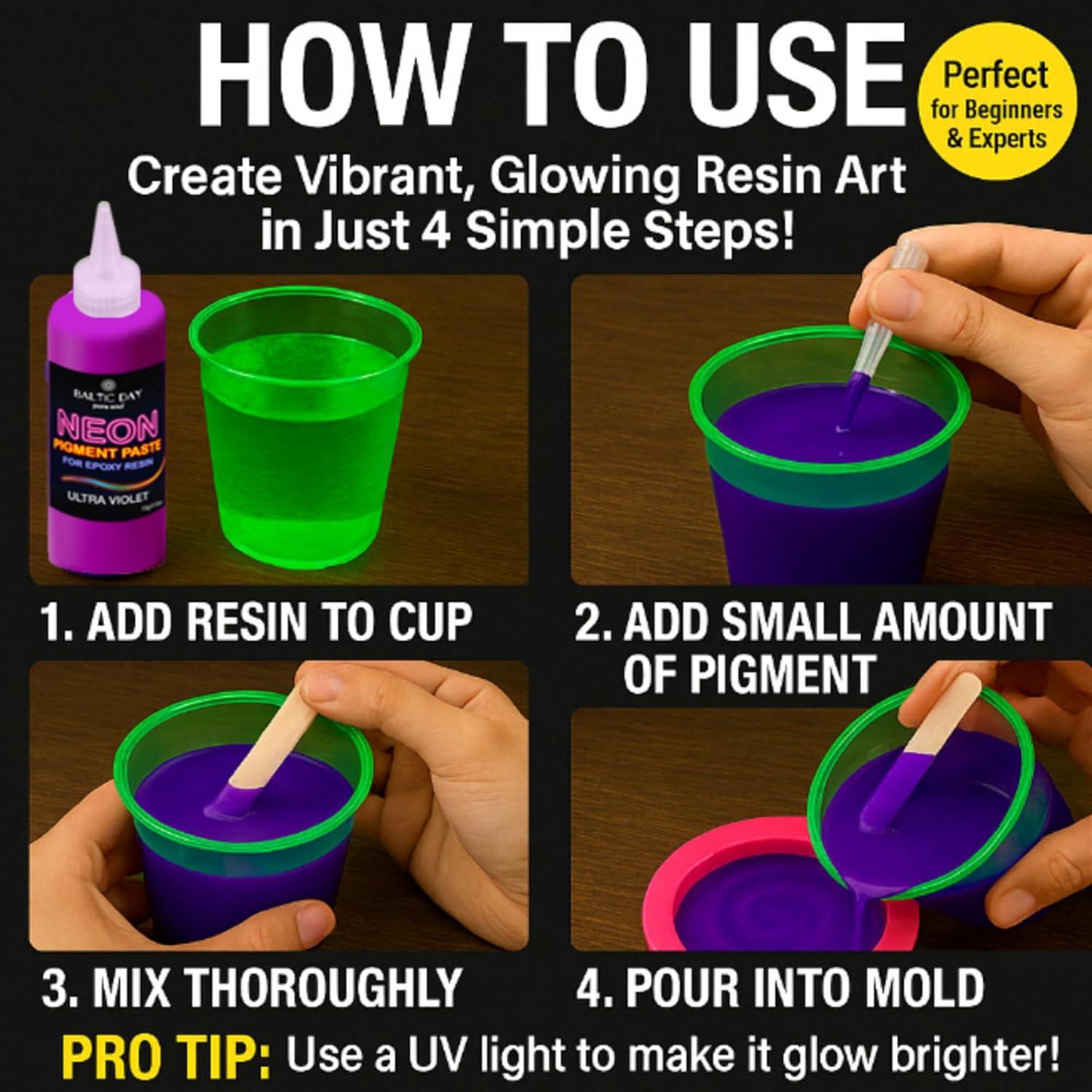 Pasta de Pigmento Neón para Resina Epóxica Baltic Day - 12 Colores 15g