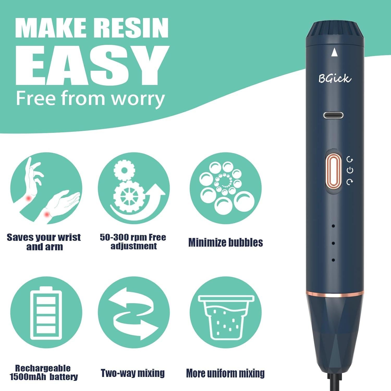 Mezclador de Resina Epóxica BGick Recargable con 4 Palas