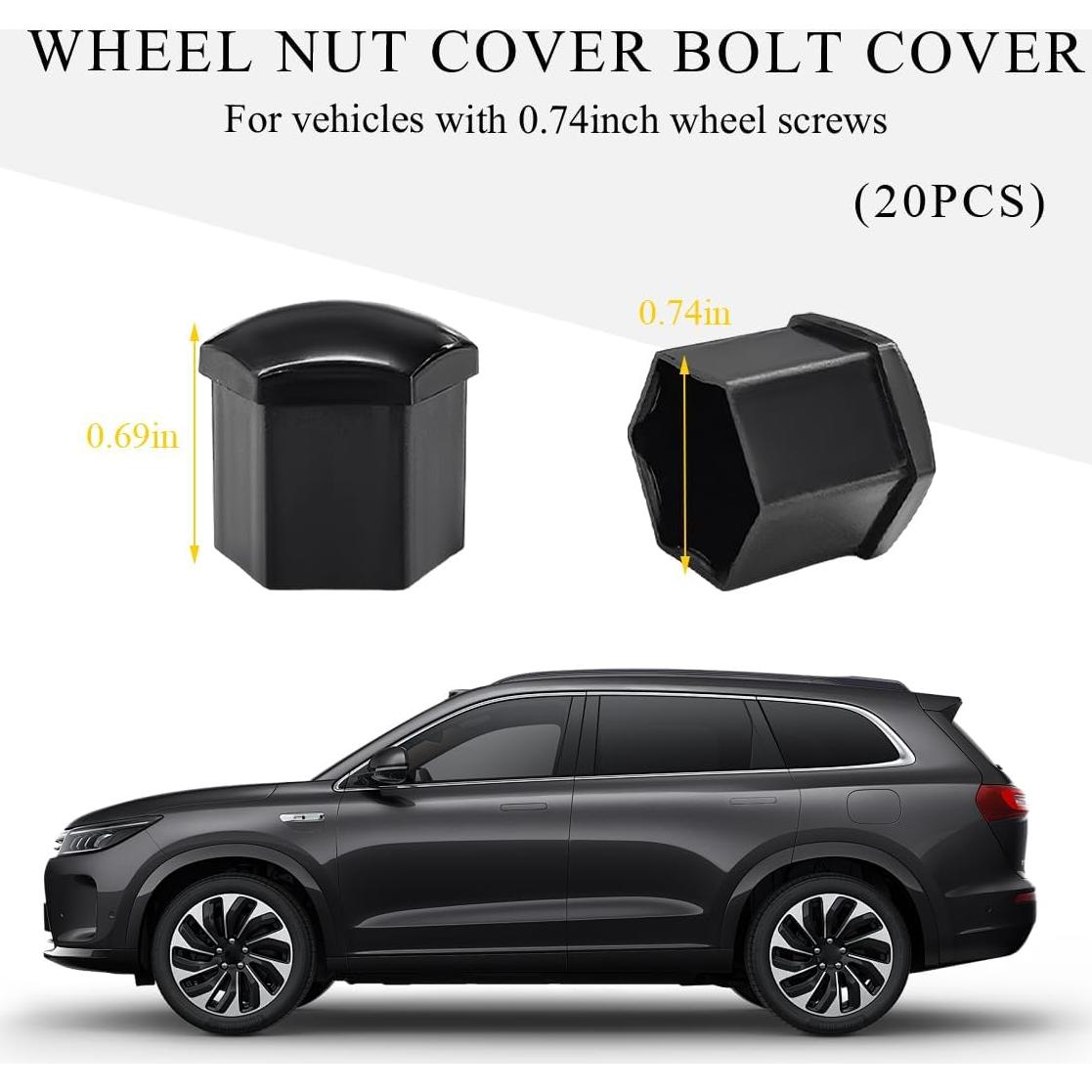 20 Cubiertas de Tuercas de Rueda Yourkar 19mm Antirrobo Negro