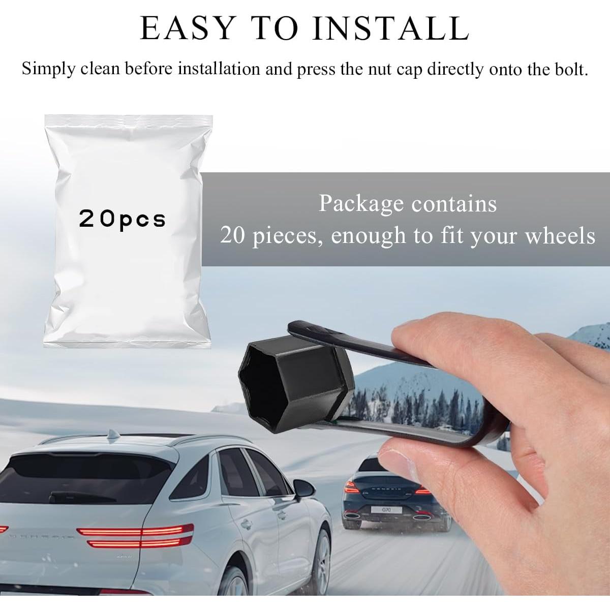 20 Cubiertas de Tuercas de Rueda Yourkar 19mm Antirrobo Negro