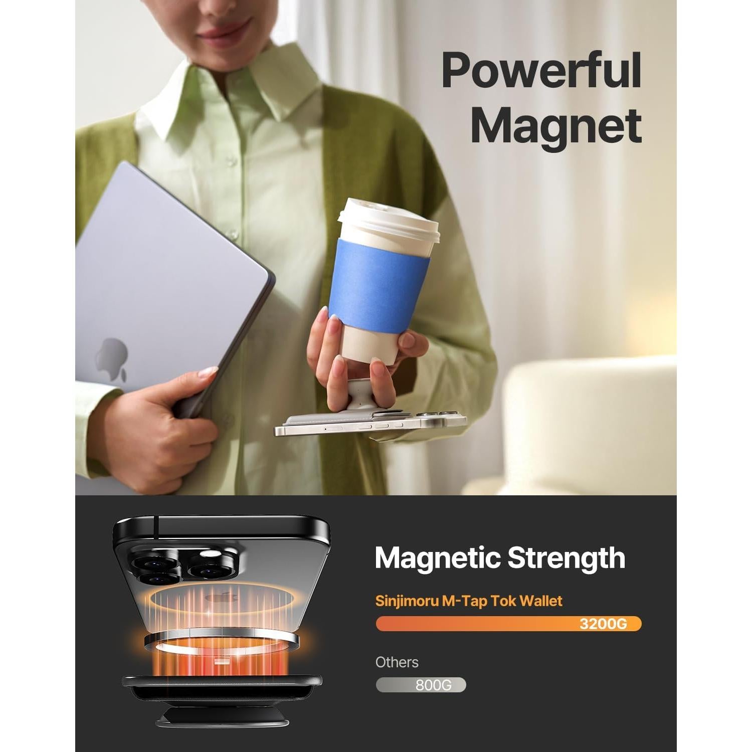 Billetera MagSafe Sinjimoru M-Tap Tok Negra con Soporte