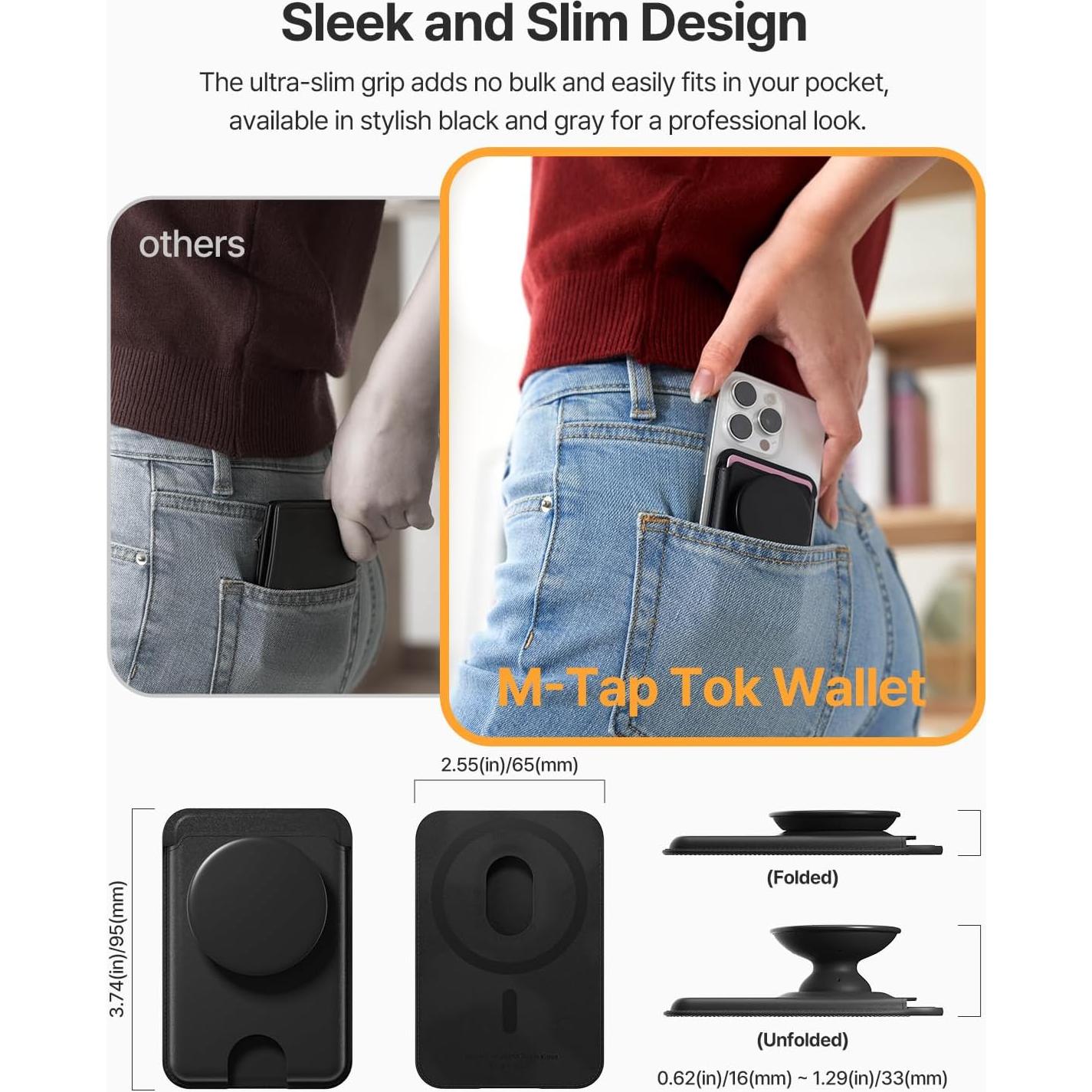 Billetera MagSafe Sinjimoru M-Tap Tok Negra con Soporte