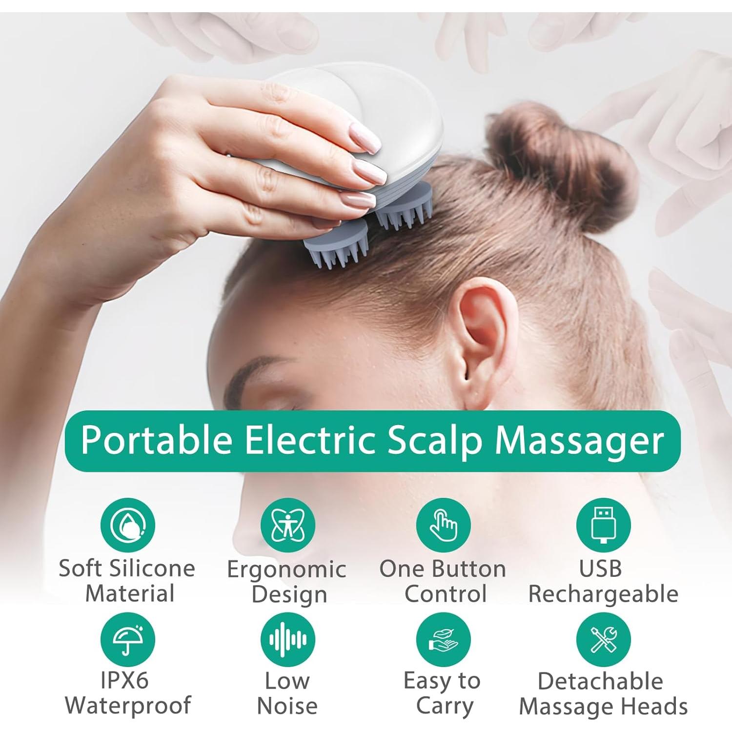 Masajeador Eléctrico de Cuero Cabelludo ORIA Blanco, 4 Cabezas