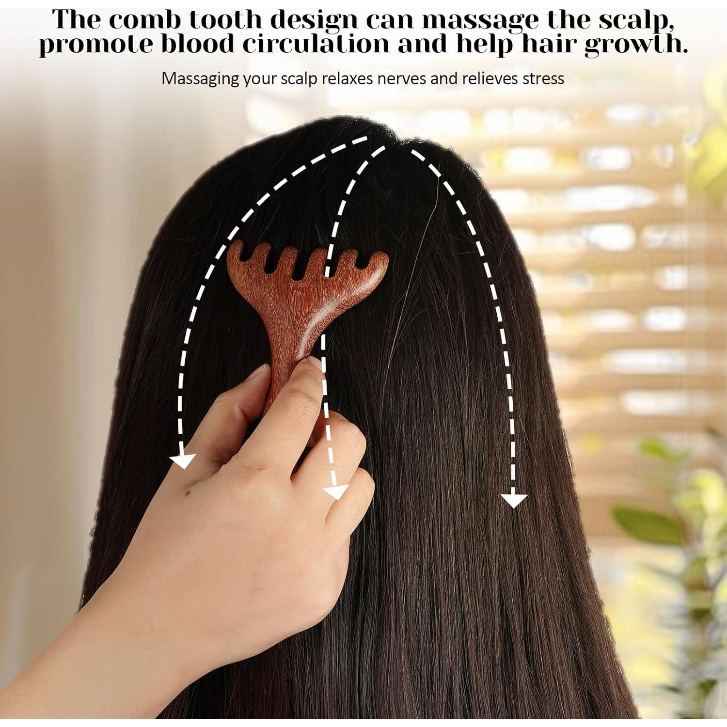 Peine de Masaje de Sándalo Hariendny - 2 Pcs, Dientes Anchos