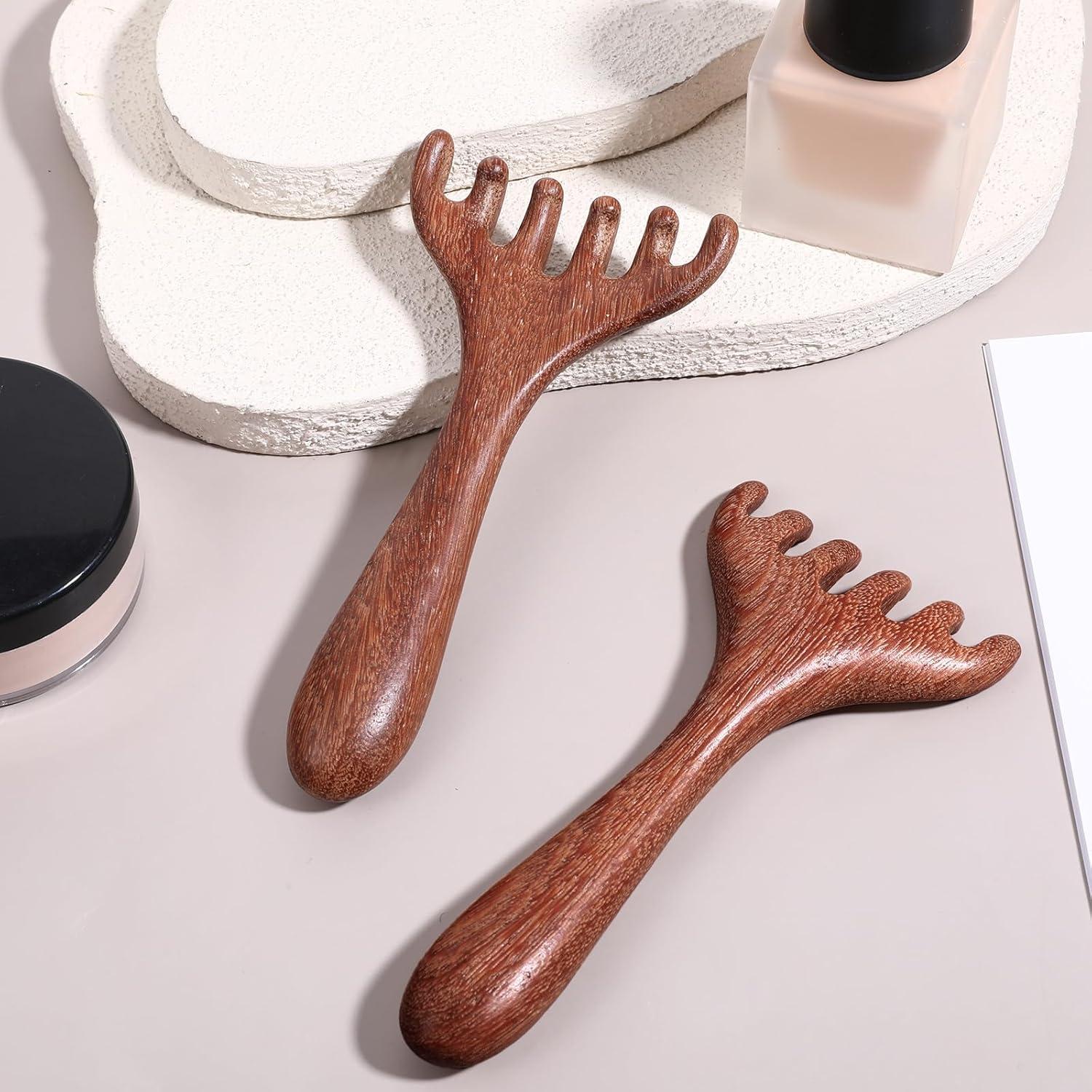 Peine de Masaje de Sándalo Hariendny - 2 Pcs, Dientes Anchos