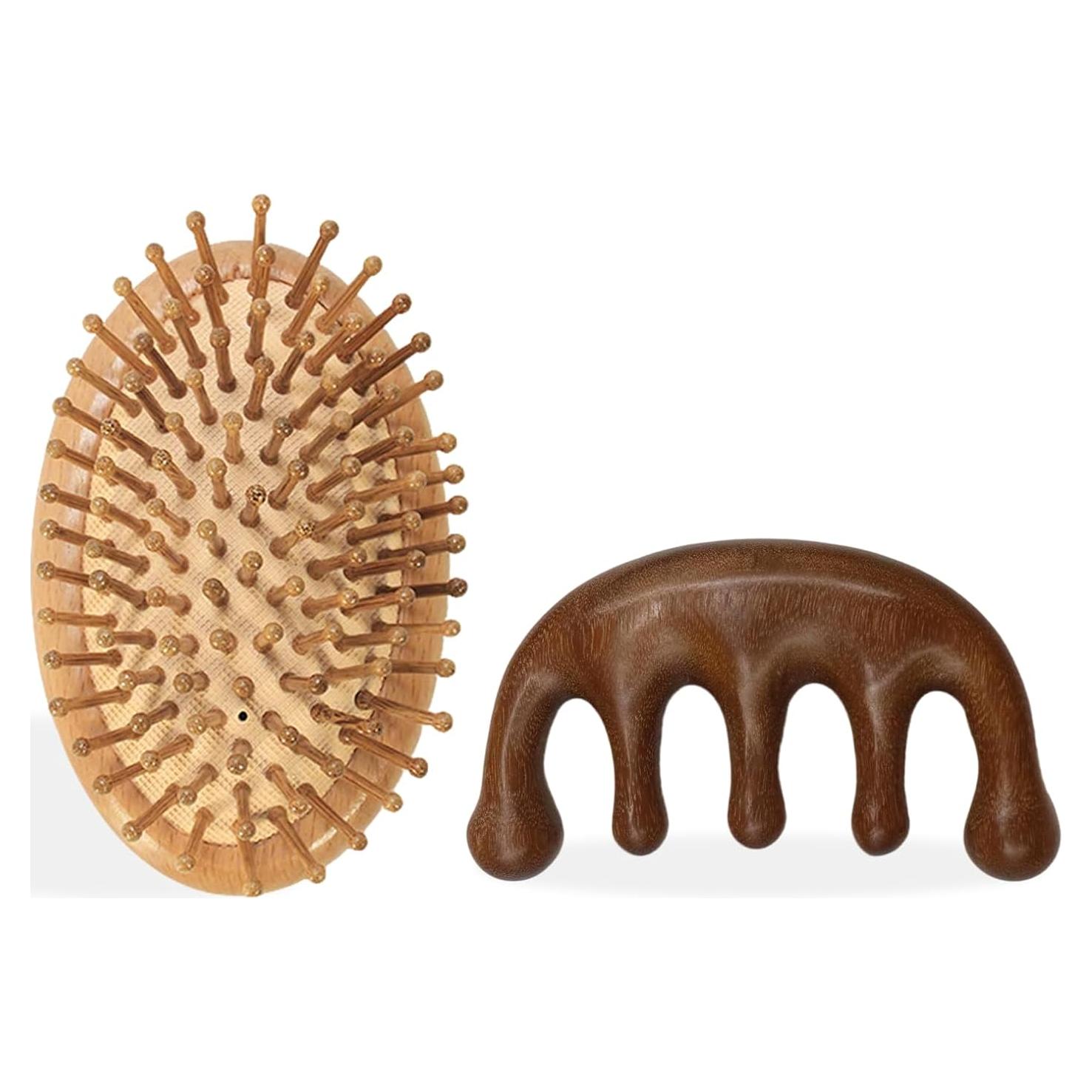 Masajeador de Cuero Cabelludo de Bambú 2 Pcs Antiestático