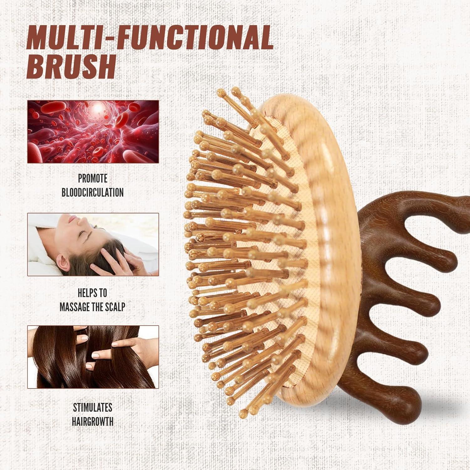 Masajeador de Cuero Cabelludo de Bambú 2 Pcs Antiestático