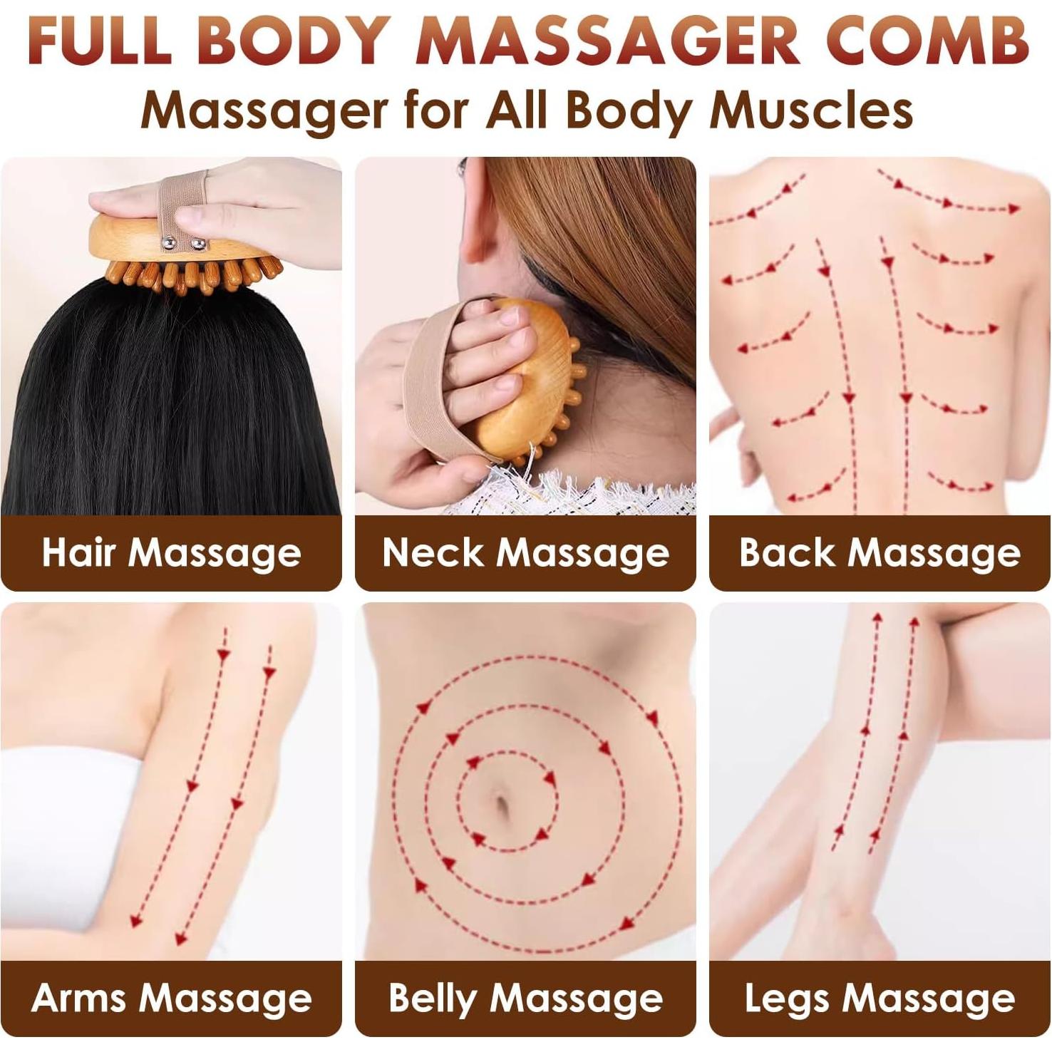 Peine de Masaje de Madera Melous para Cuero Cabelludo y Cuerpo