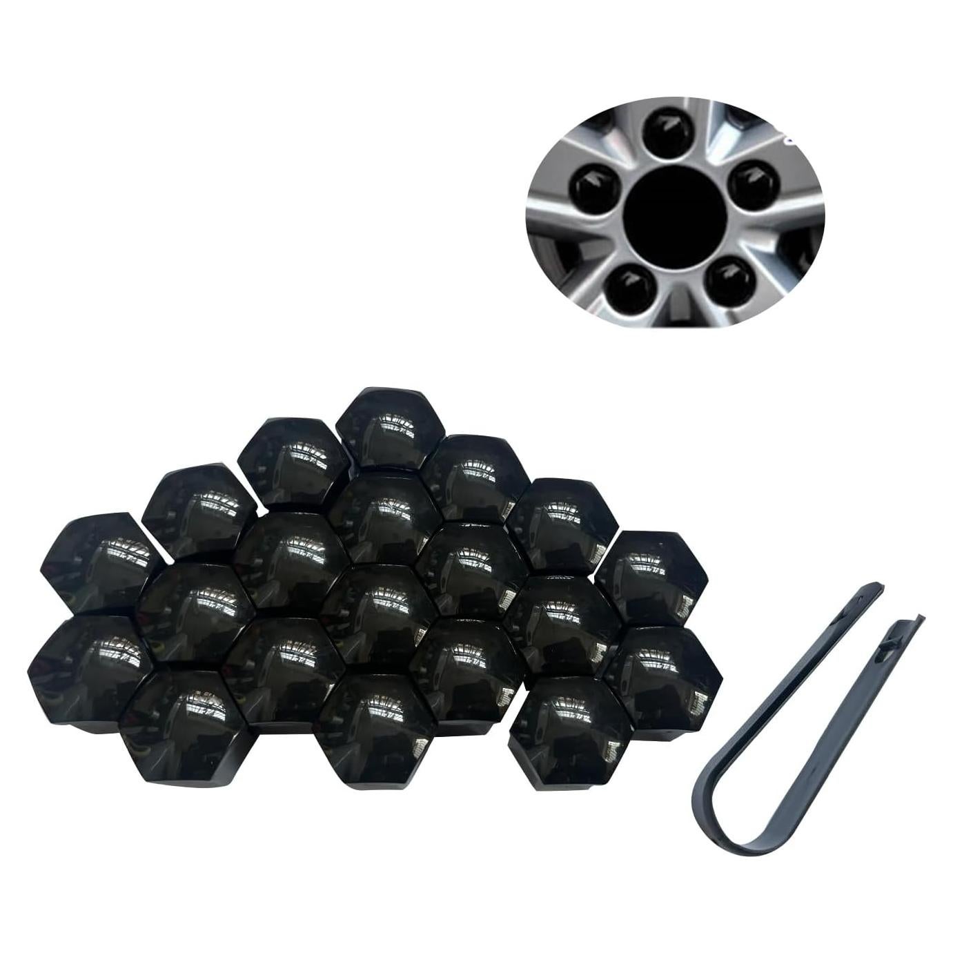 20 Tapas de Tuercas de Rueda Luminuti 17mm Negro