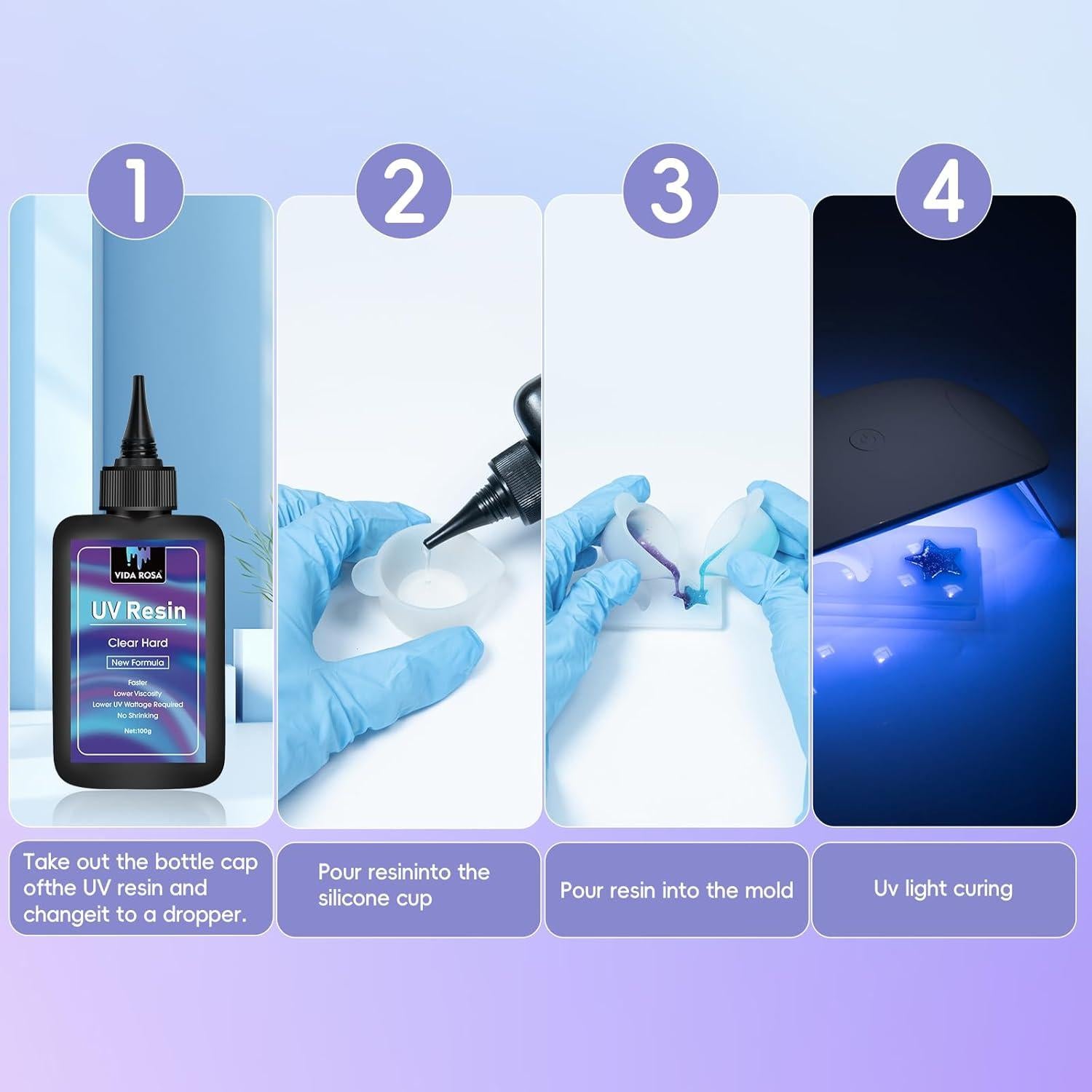 Resina UV VidaRosa 100g - Cristal Claro, Curado Rápido, Bajo Olor