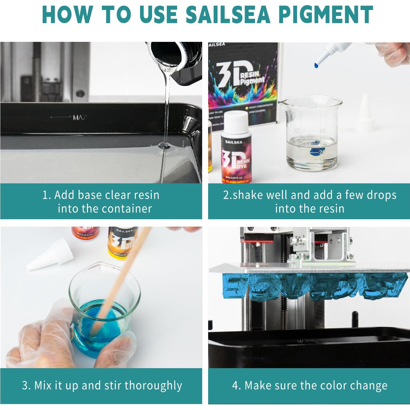 Tinte de Resina 3D Sailsea 1000ml + 60ml Fluorescente UV