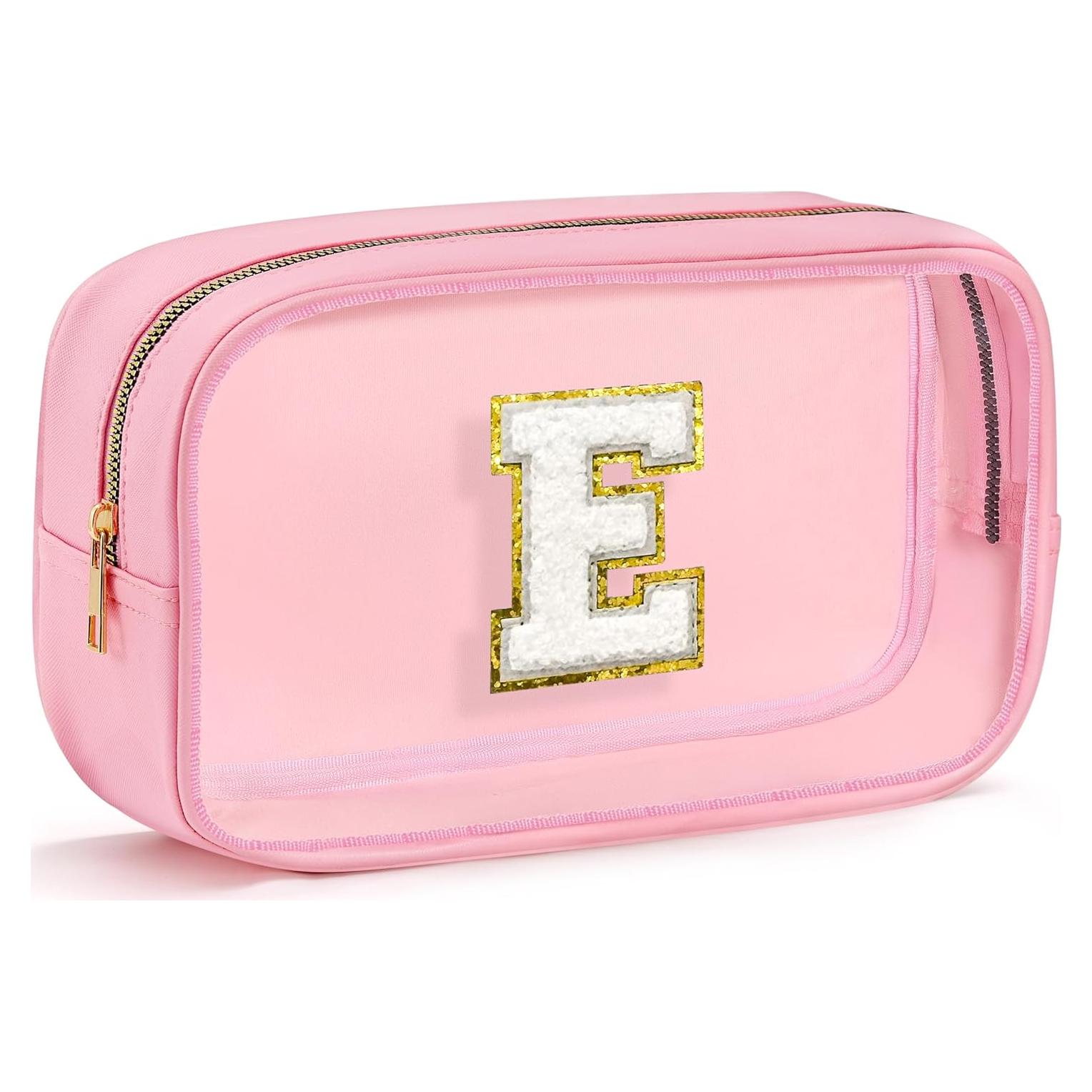 Bolsa de Maquillaje Transparente Impermeable Rosa Inicial E