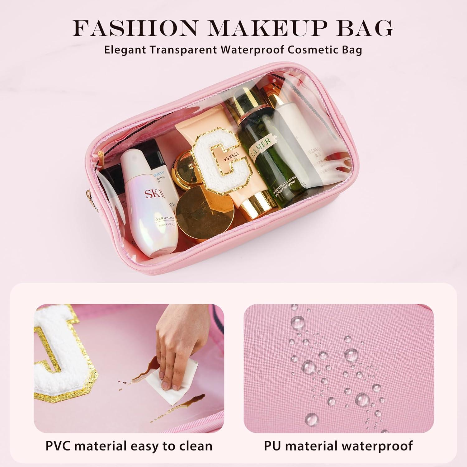 Bolsa de Maquillaje Transparente Impermeable Rosa Inicial E