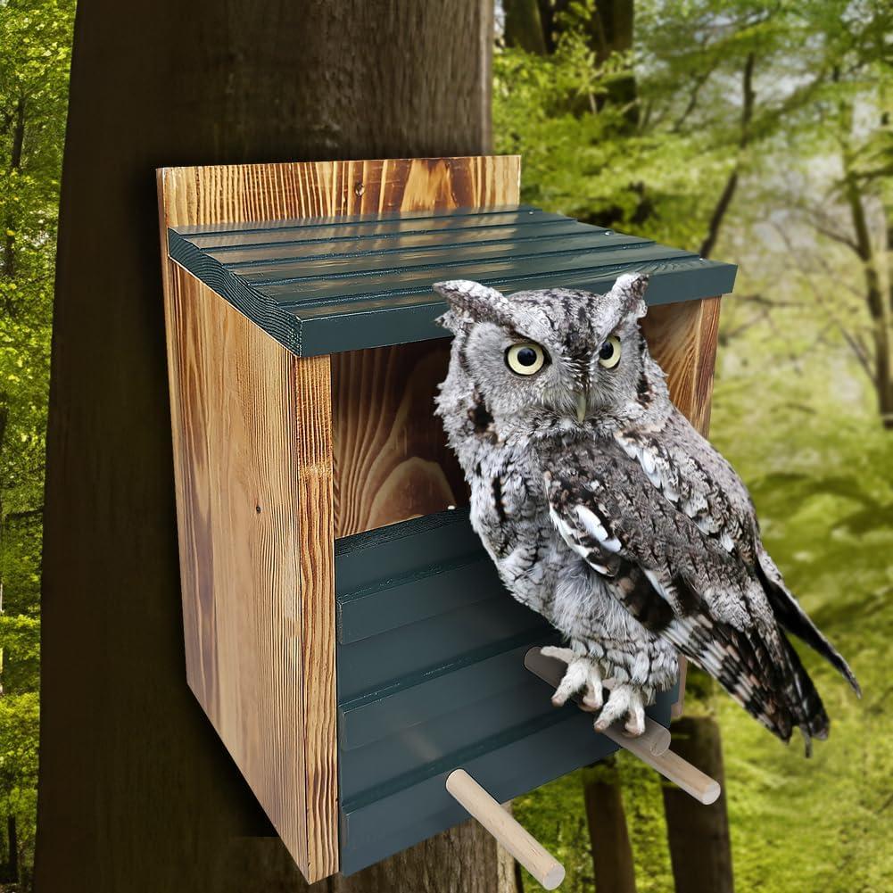 Casa de Búho para Exterior JJI 24.89x17.78cm Madera de Cedro