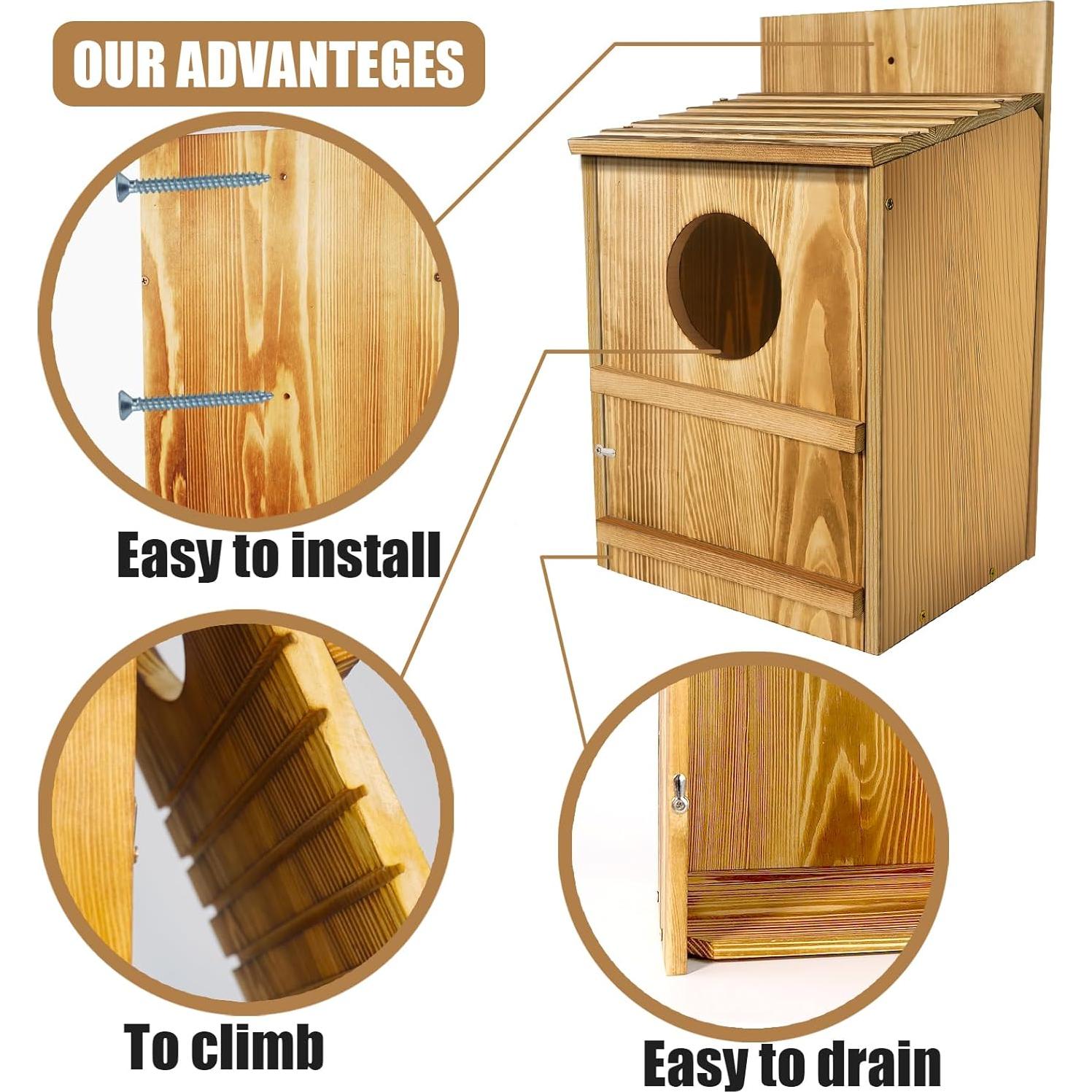 Casa de Búhos de Madera MAYETORI 22.86x19.05x37.85 cm