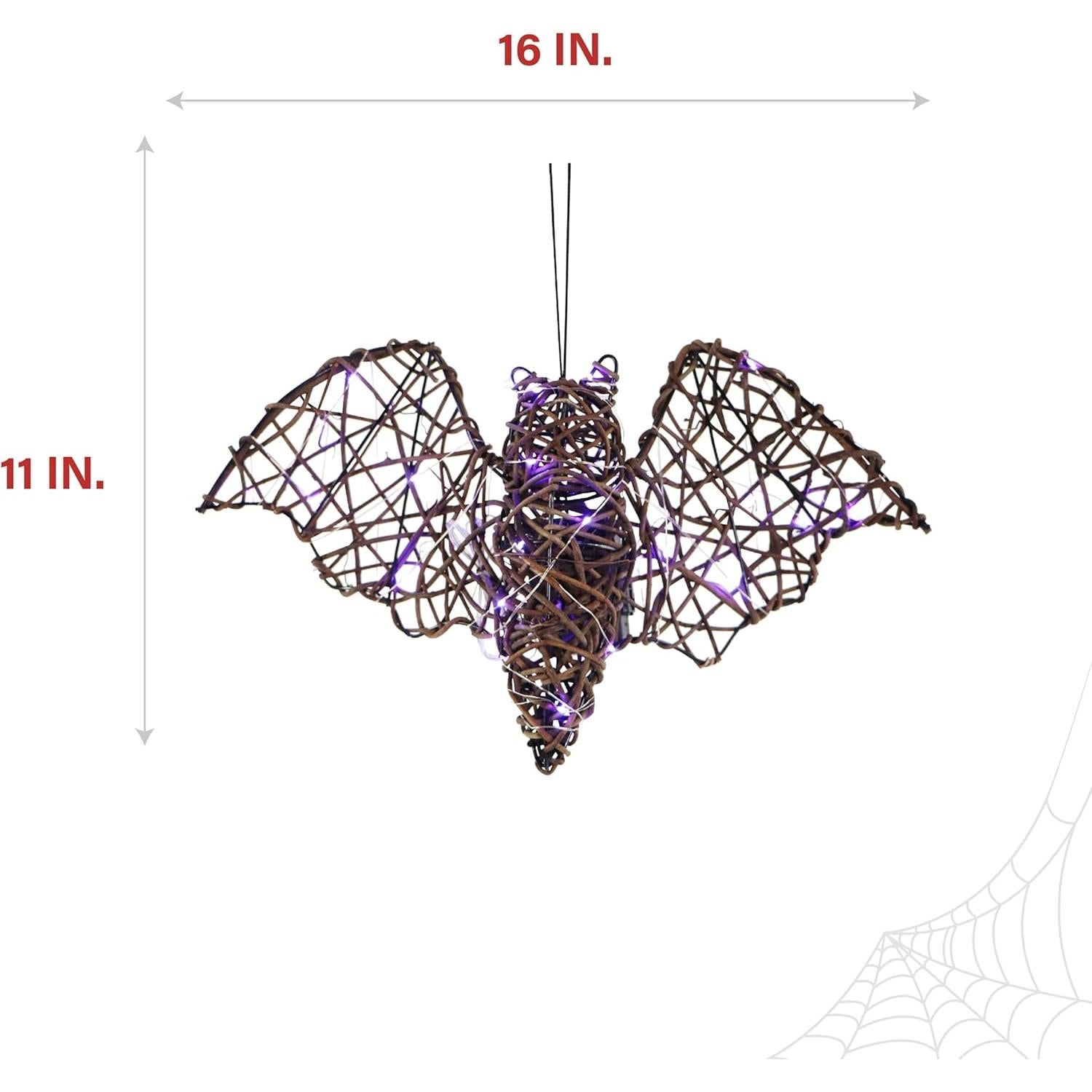 Conjunto de 3 Murciélagos de Ratán Iluminados Haunted Hill Farm