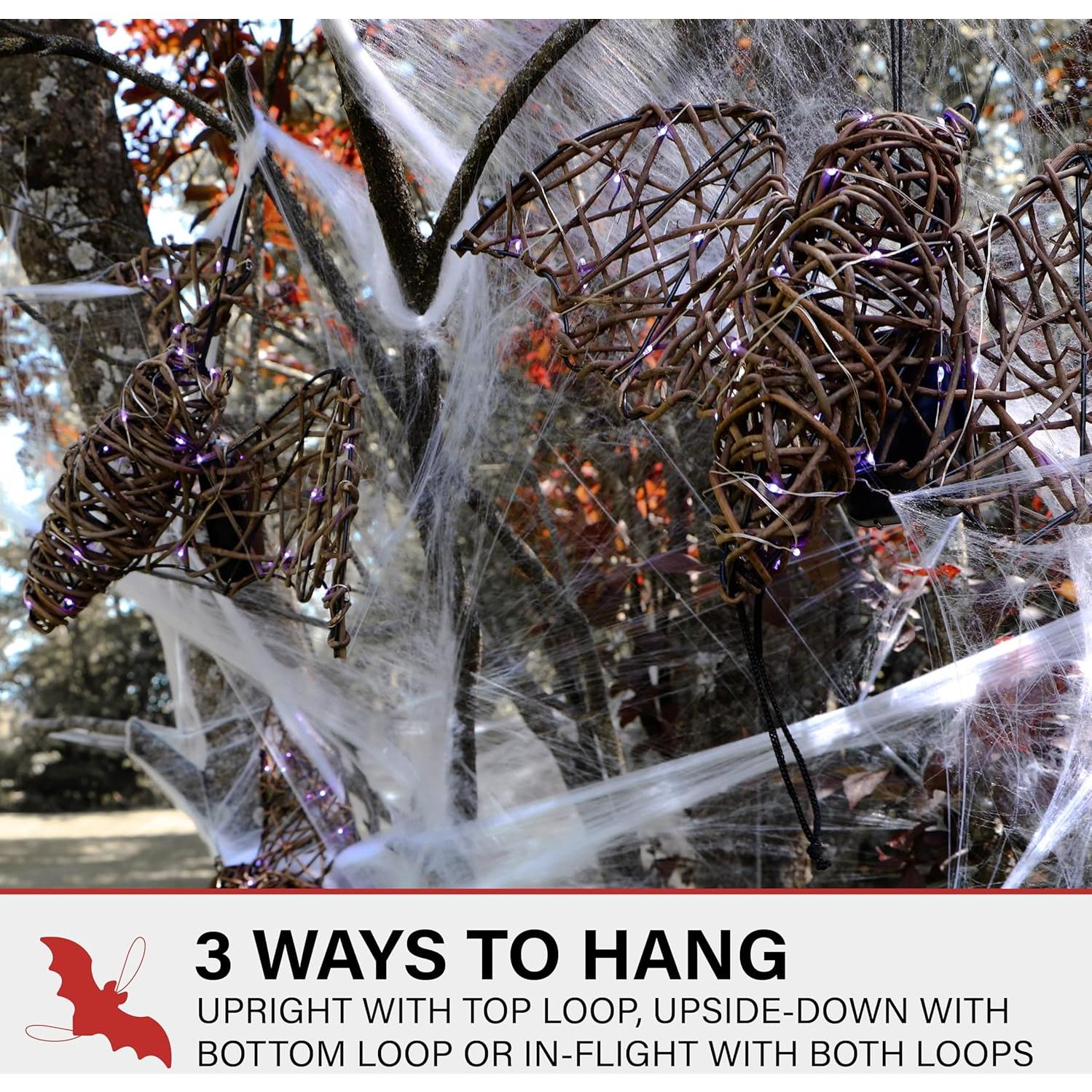 Conjunto de 3 Murciélagos de Ratán Iluminados Haunted Hill Farm