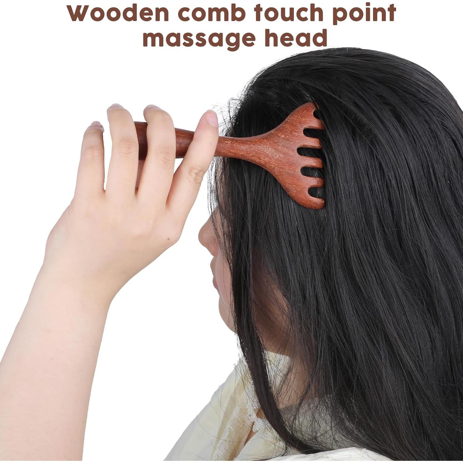 Masajeador de cuero cabelludo de madera Qianyu 2 Pcs 14.58x7.05 cm