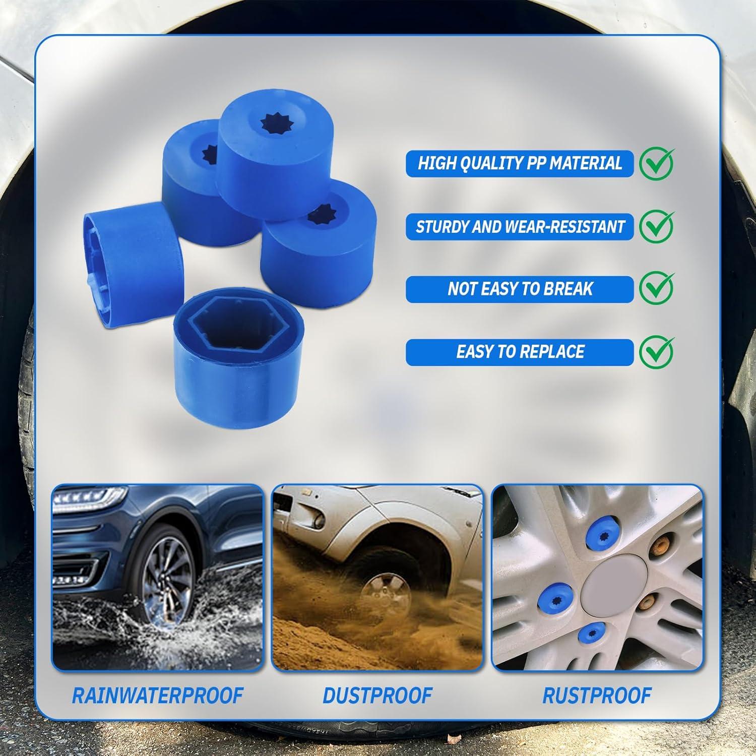 20 Cubiertas de Tuercas de Rueda JRYEM 17mm con Herramienta Azul