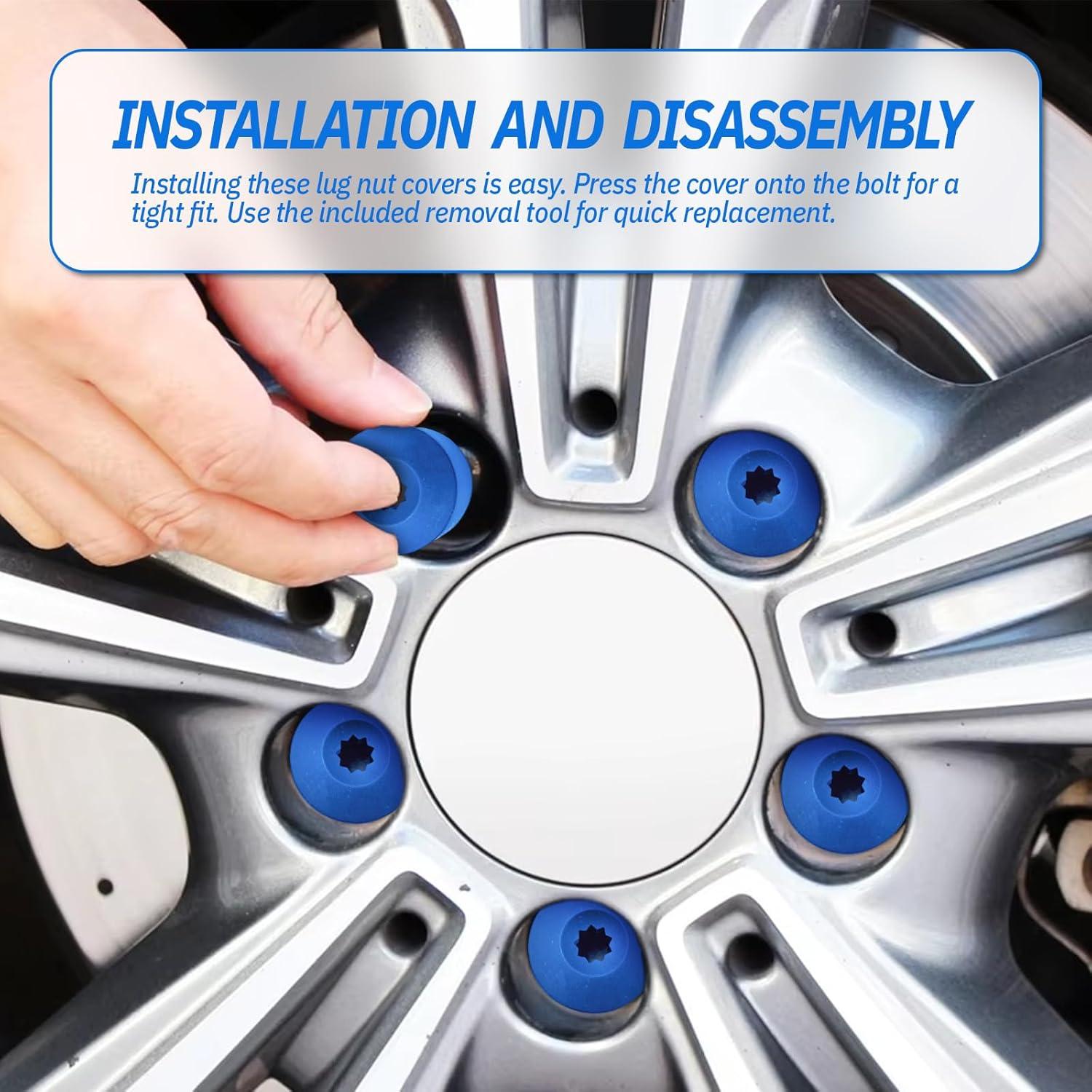 20 Cubiertas de Tuercas de Rueda JRYEM 17mm con Herramienta Azul