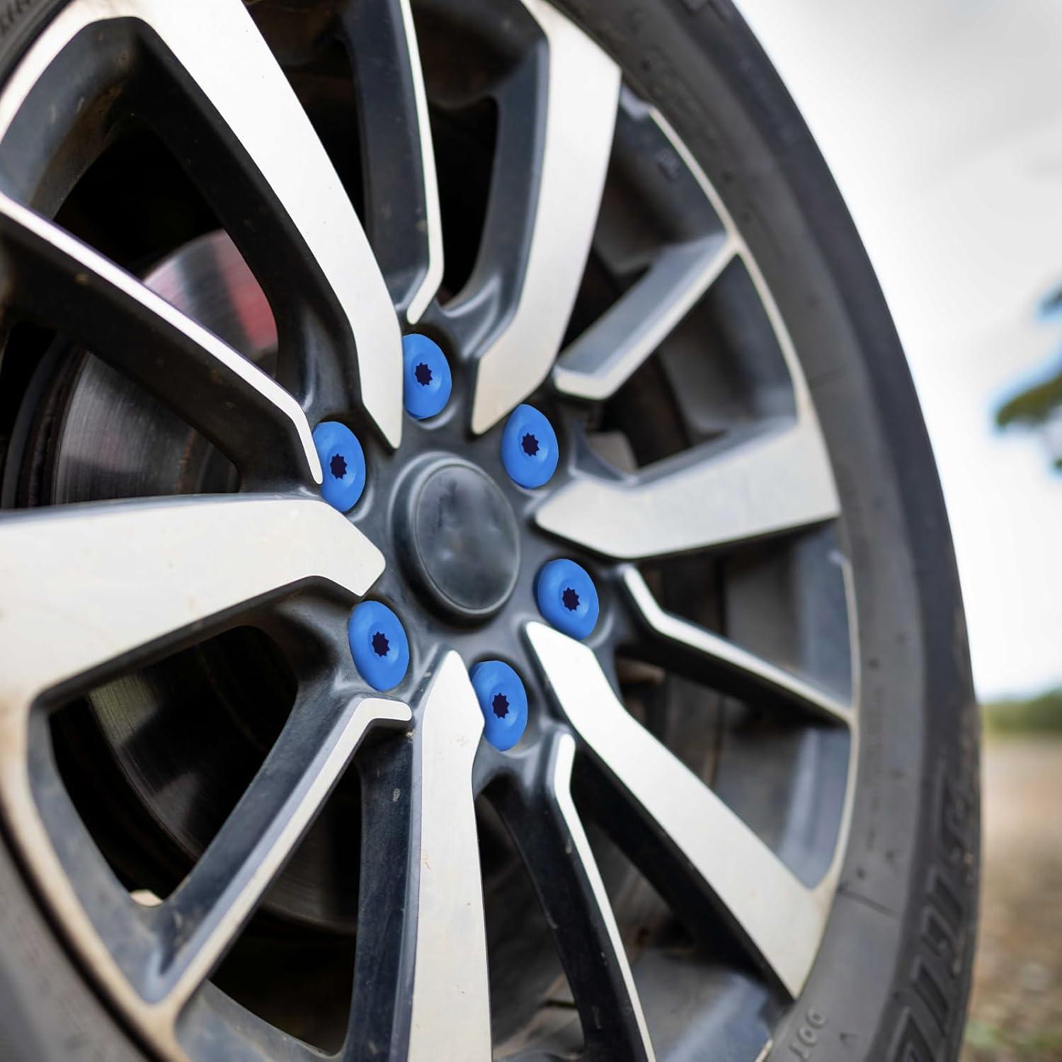 20 Cubiertas de Tuercas de Rueda JRYEM 17mm con Herramienta Azul