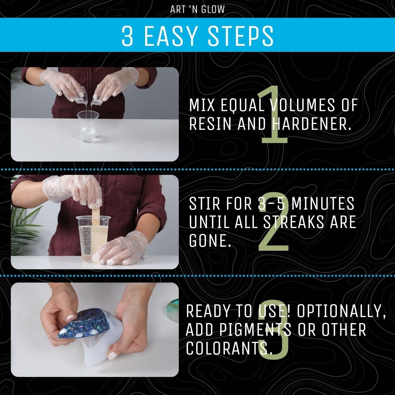 Resina Epóxica Art 'N Glow 16 oz - Transparente, Autonivelante, Libre de Burbujas