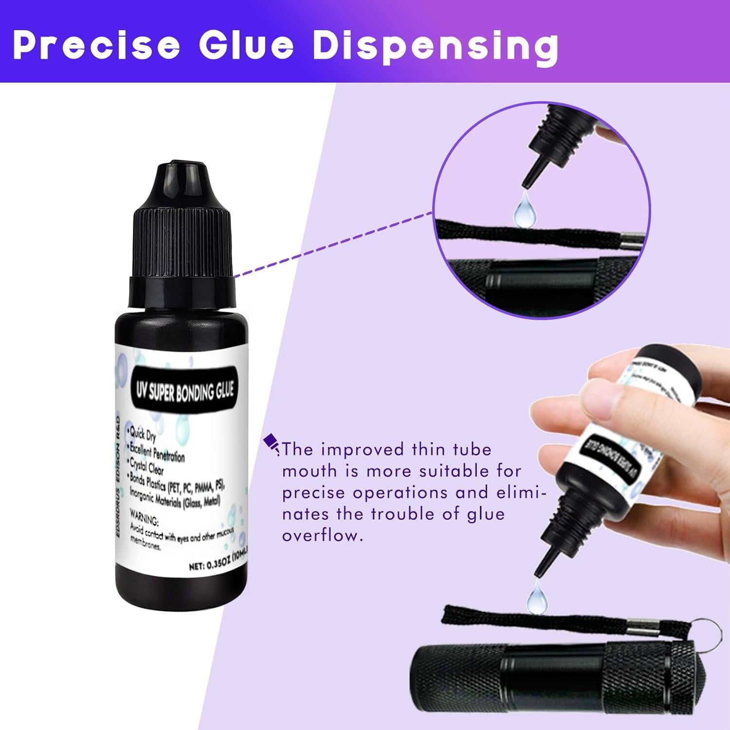 Kit de Pegamento UV EDSRDXS 10ml con Luz UV 3W para Plástico y Vidrio