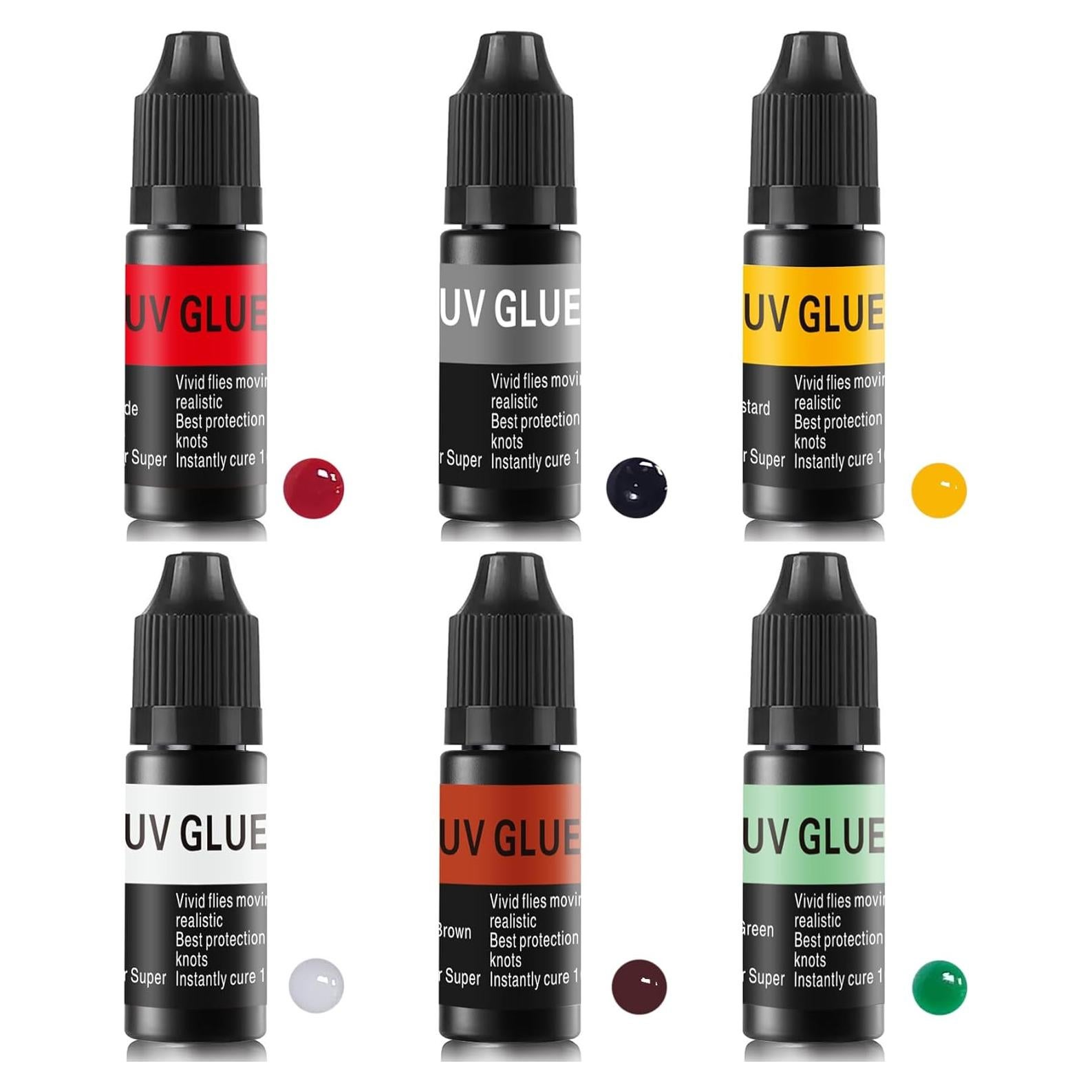 Riverruns Set de 6 Pegamentos UV Coloridos para Atado de Moscas