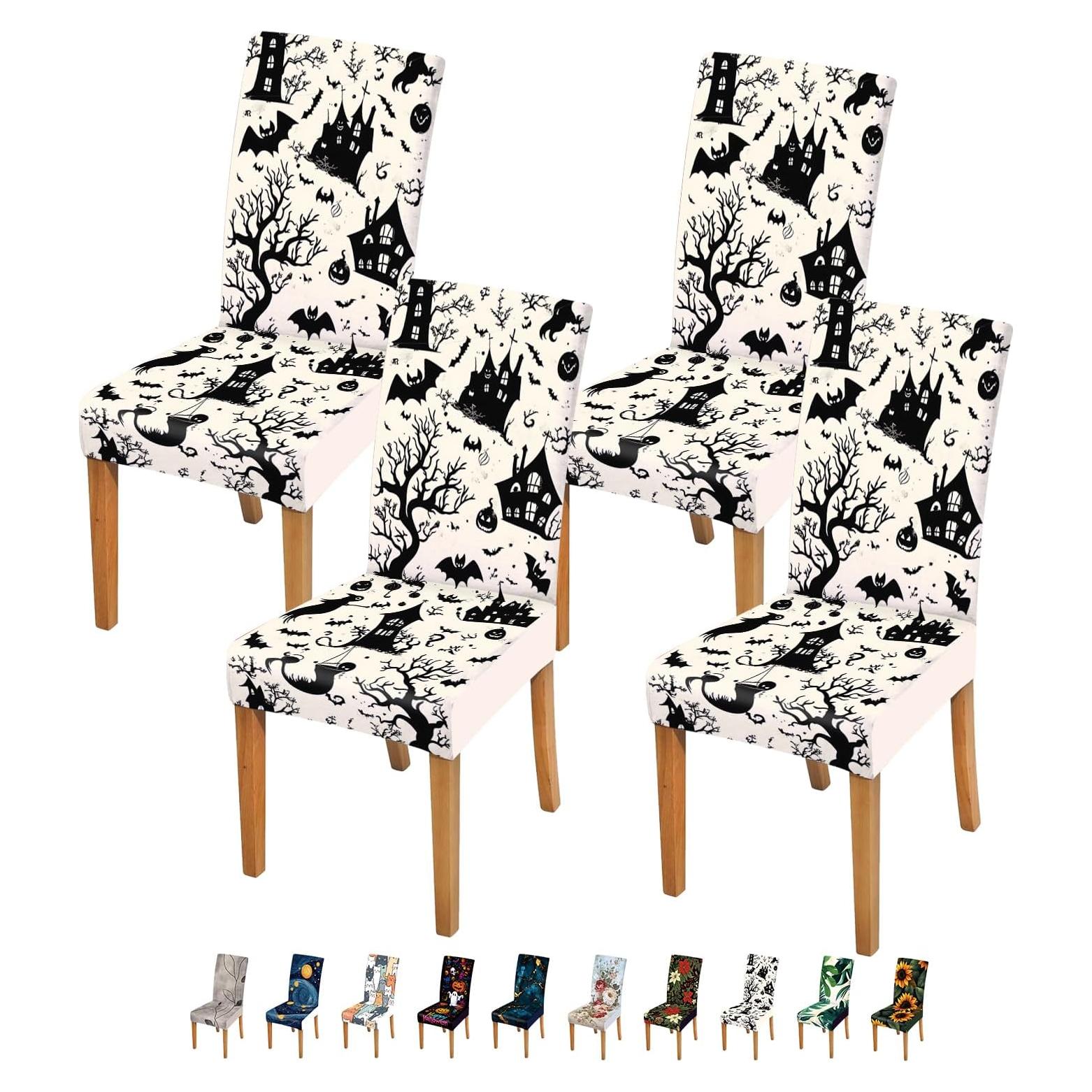 Fundas de Silla de Halloween THISFIND - 4 Piezas Elásticas