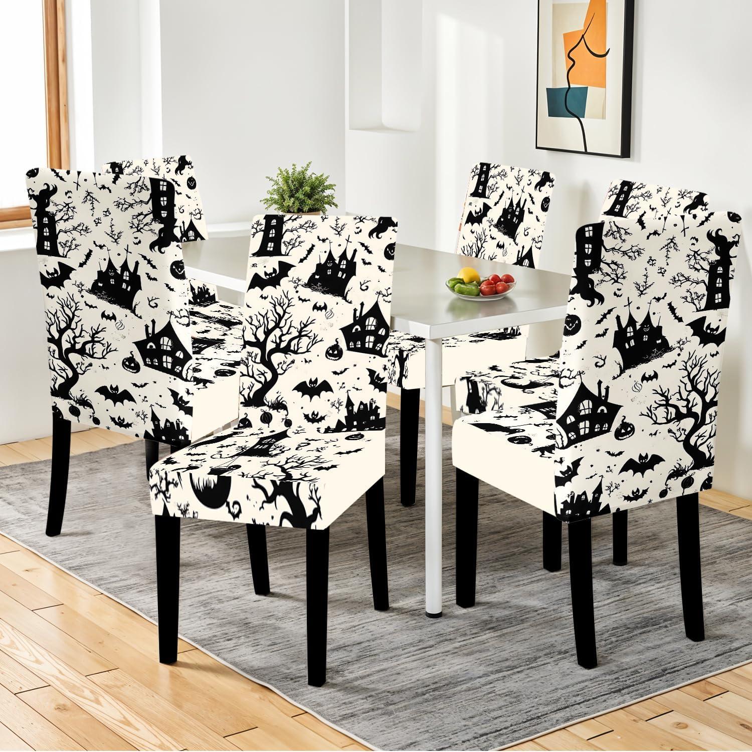 Fundas de Silla de Halloween THISFIND - 4 Piezas Elásticas