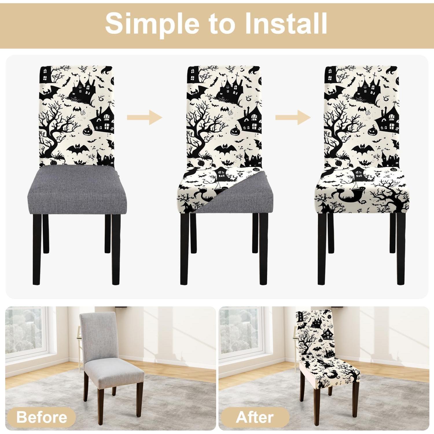 Fundas de Silla de Halloween THISFIND - 4 Piezas Elásticas