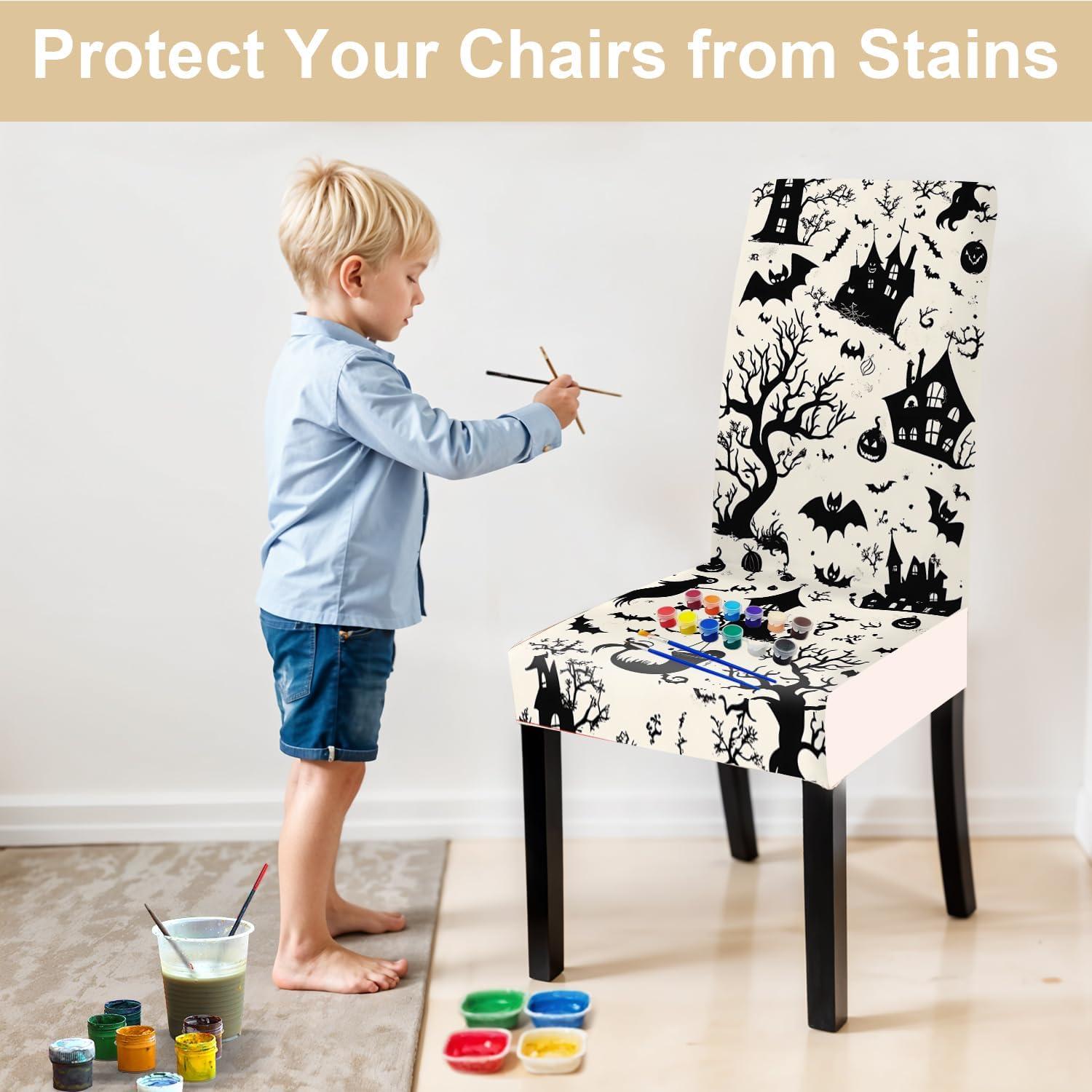 Fundas de Silla de Halloween THISFIND - 4 Piezas Elásticas