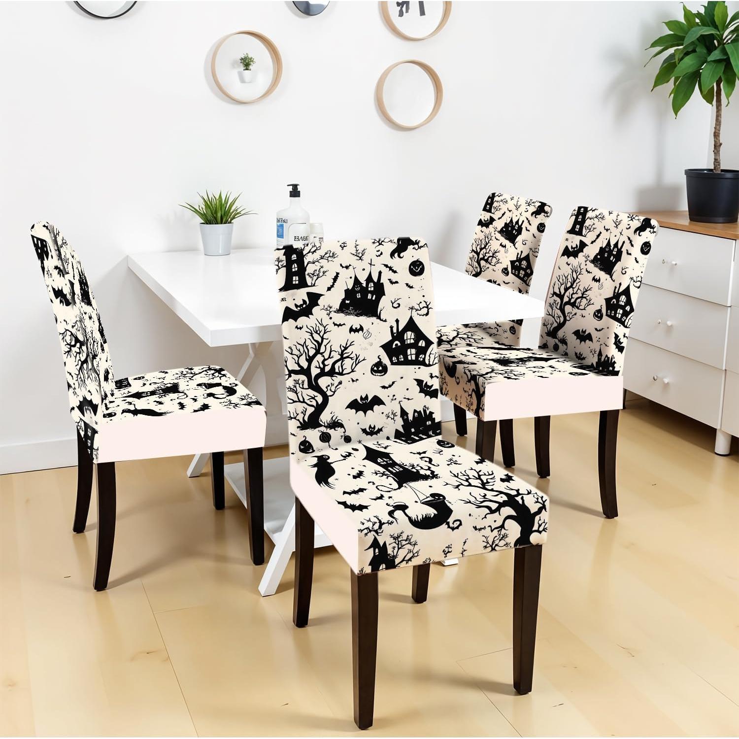 Fundas de Silla de Halloween THISFIND - 4 Piezas Elásticas